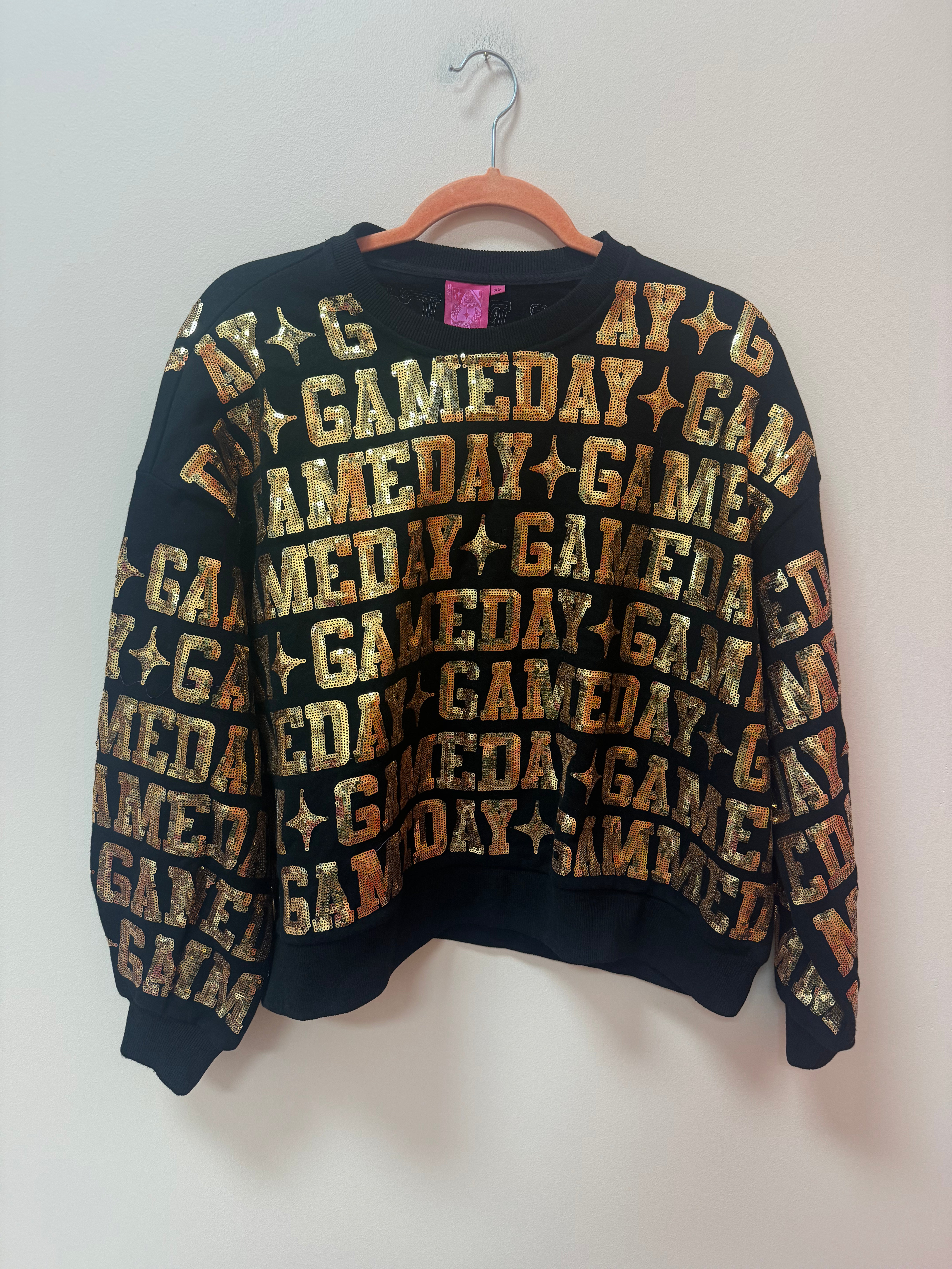 SAMPLE- BLACK & GOLD 'GAMEDAY' ALL OVER SWEATSHIRT