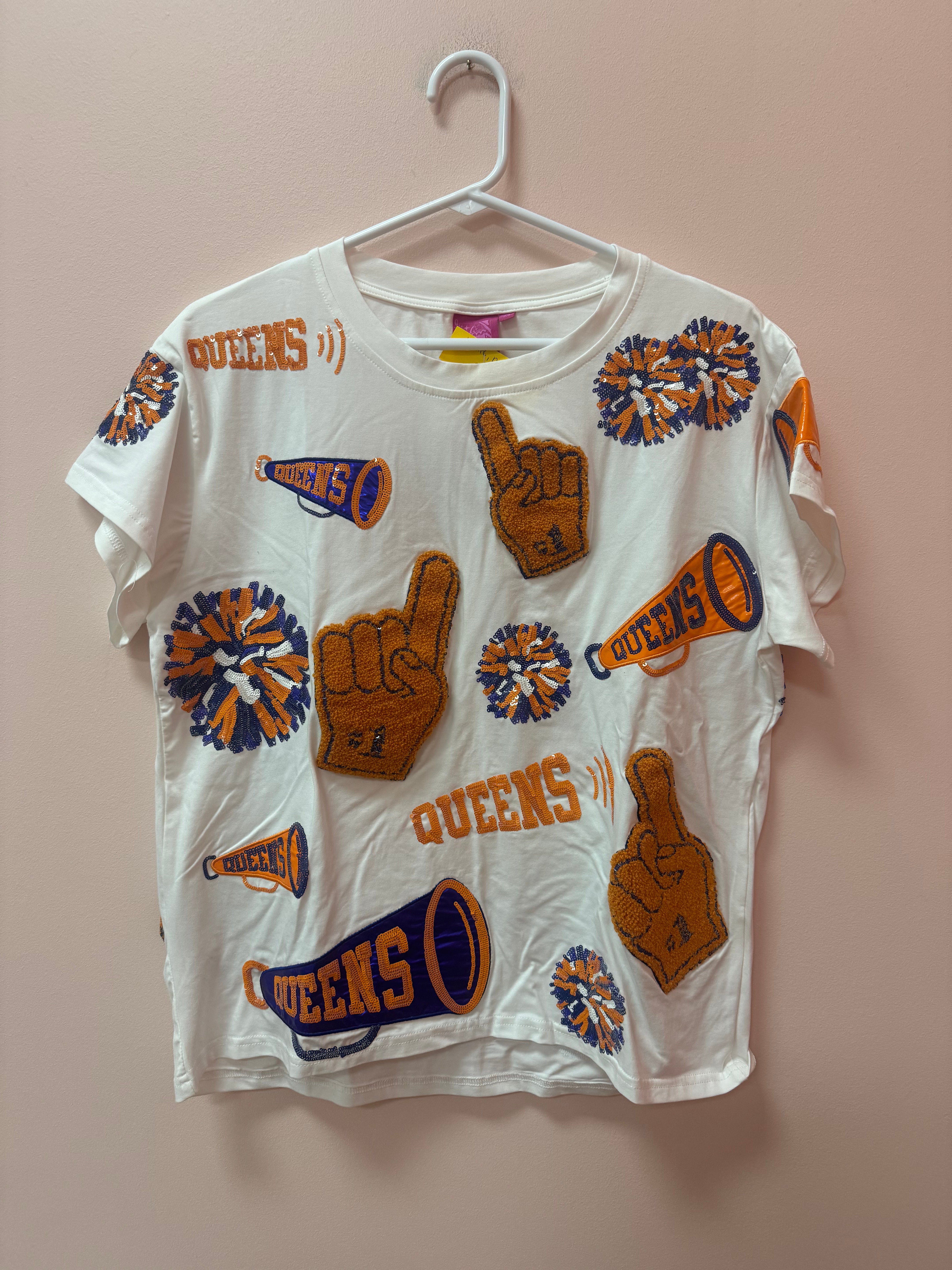 SAMPLE- WHITE, ROYAL & ORANGE CHEERS ICON TEE