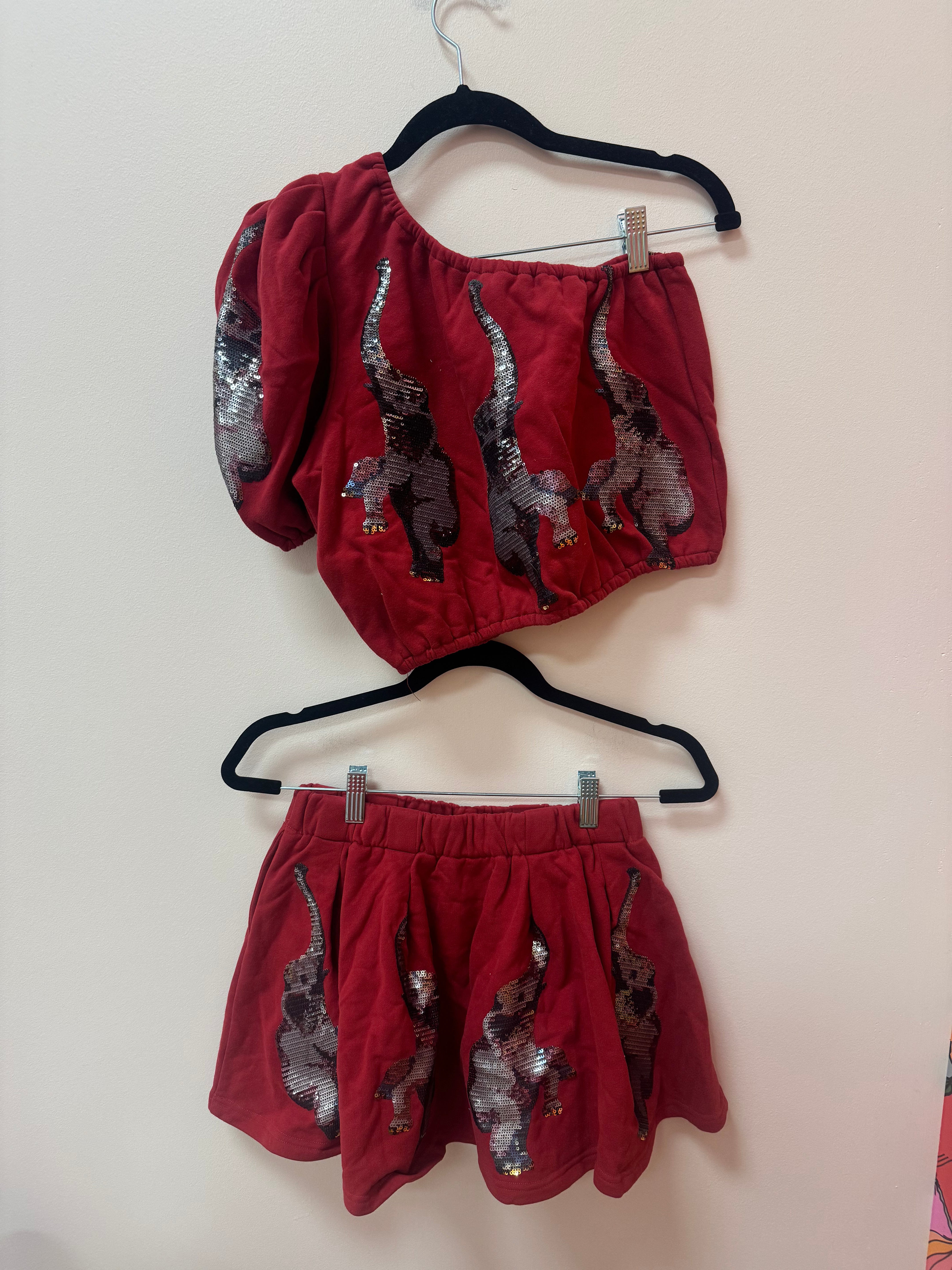 SAMPLE- CRIMSON ELEPHANTS ONE SHOULDER SET