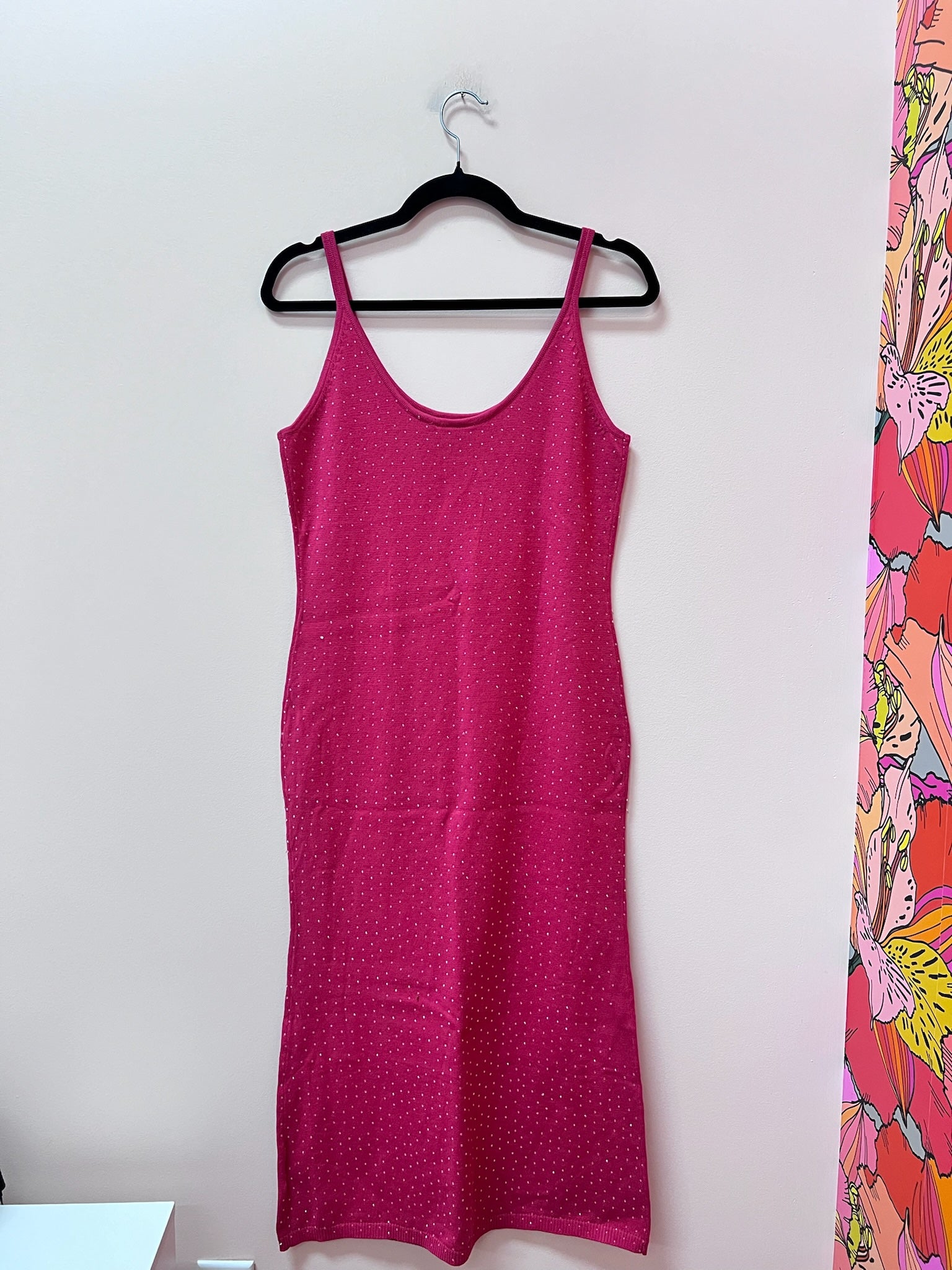 SAMPLE- PINK SCATTERED RHINESTONE KNIT MAXI DRESS