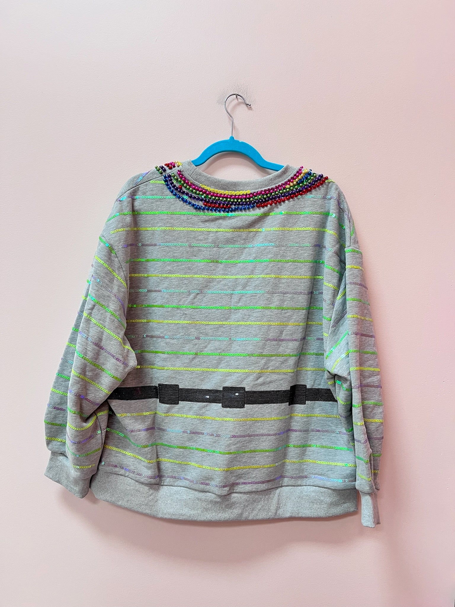 SAMPLE- GREY STRIPED FANNY PACK SWEATSHIRT