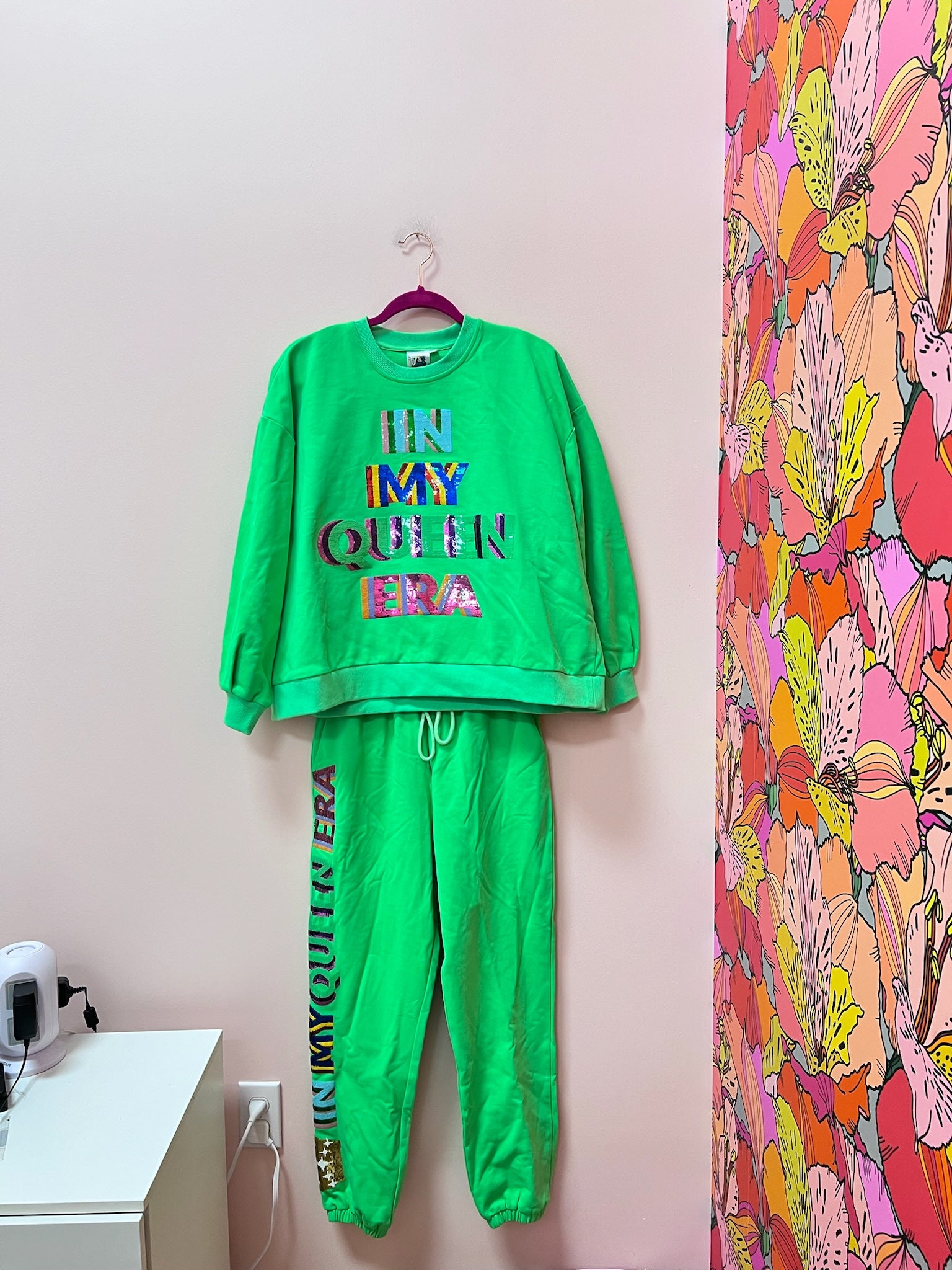 SAMPLE- NEON GREEN IN MY QUEEN ERA SWEATSHIRT/JOGGER SET