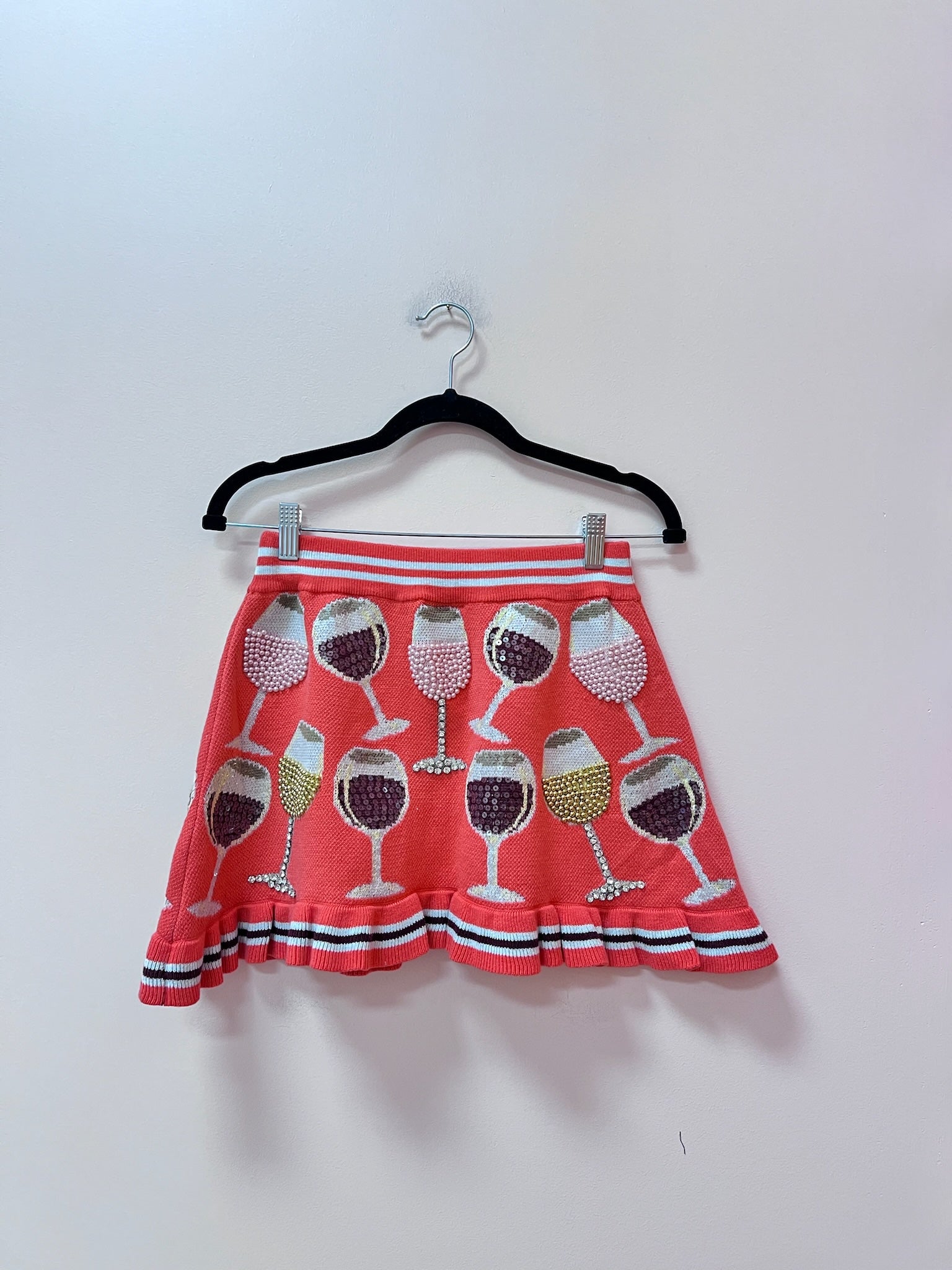 SAMPLE- CORAL WINE GLASS KNIT SKIRT