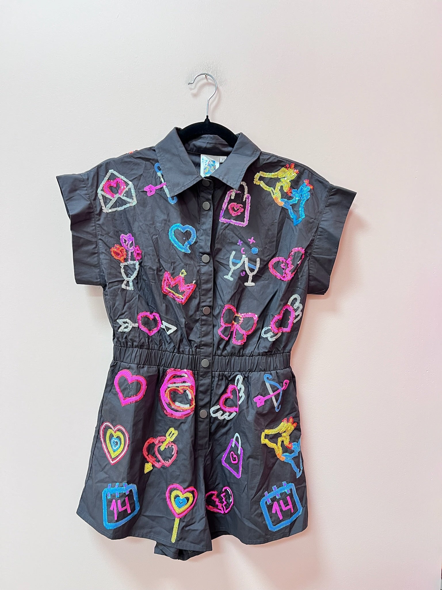 SAMPLE- DARK GRAY & NEON LOVE ICON ROMPER