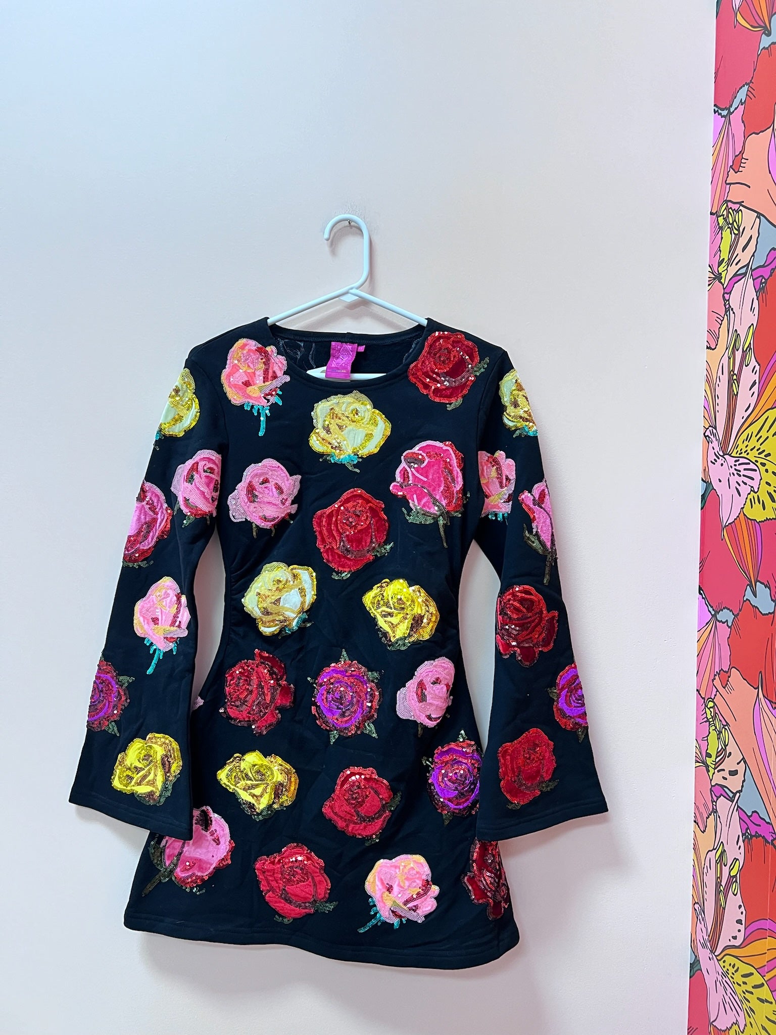 SAMPLE- BLACK MULTI VELVET ROSE DRESS