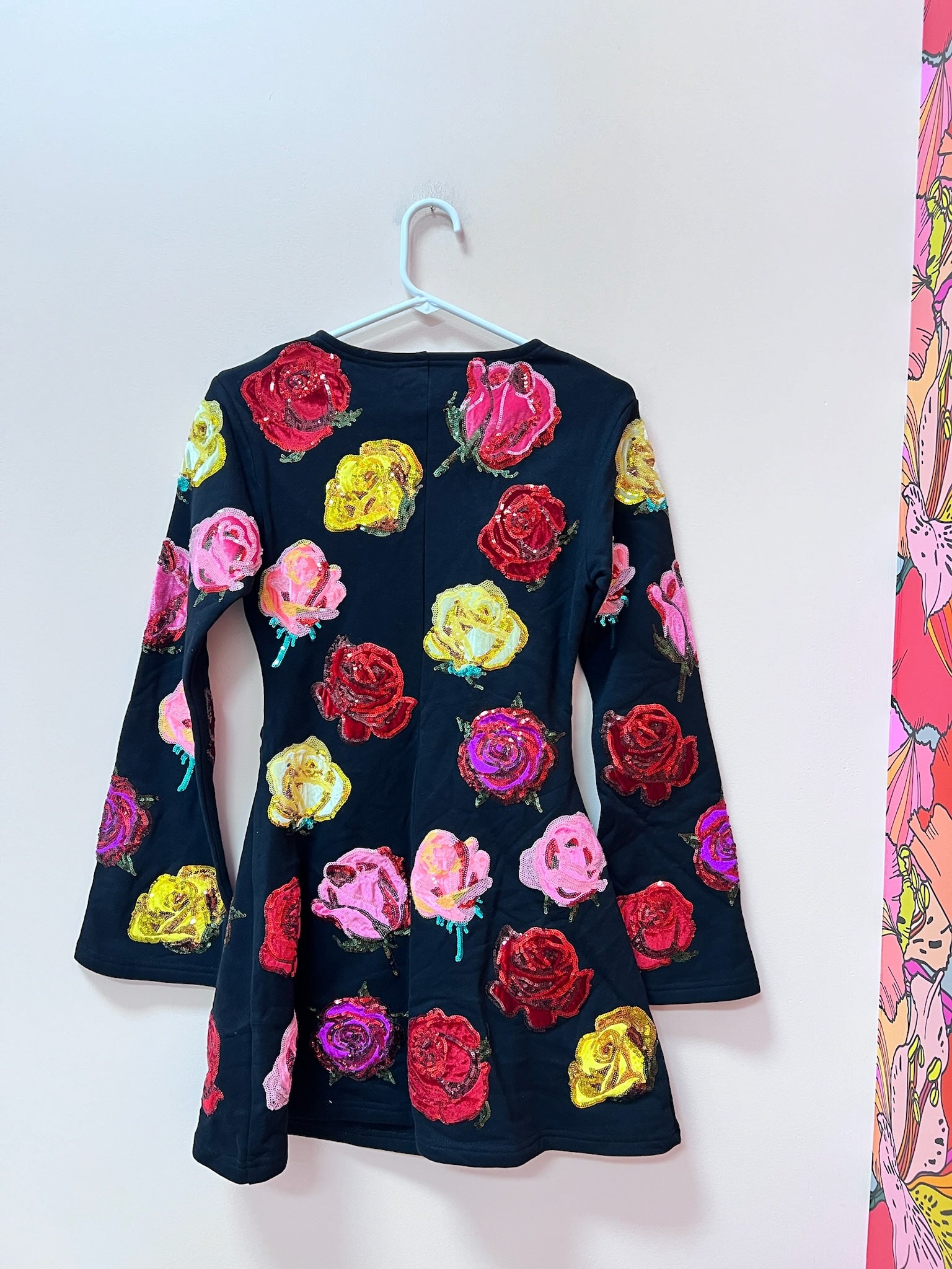 SAMPLE- BLACK MULTI VELVET ROSE DRESS