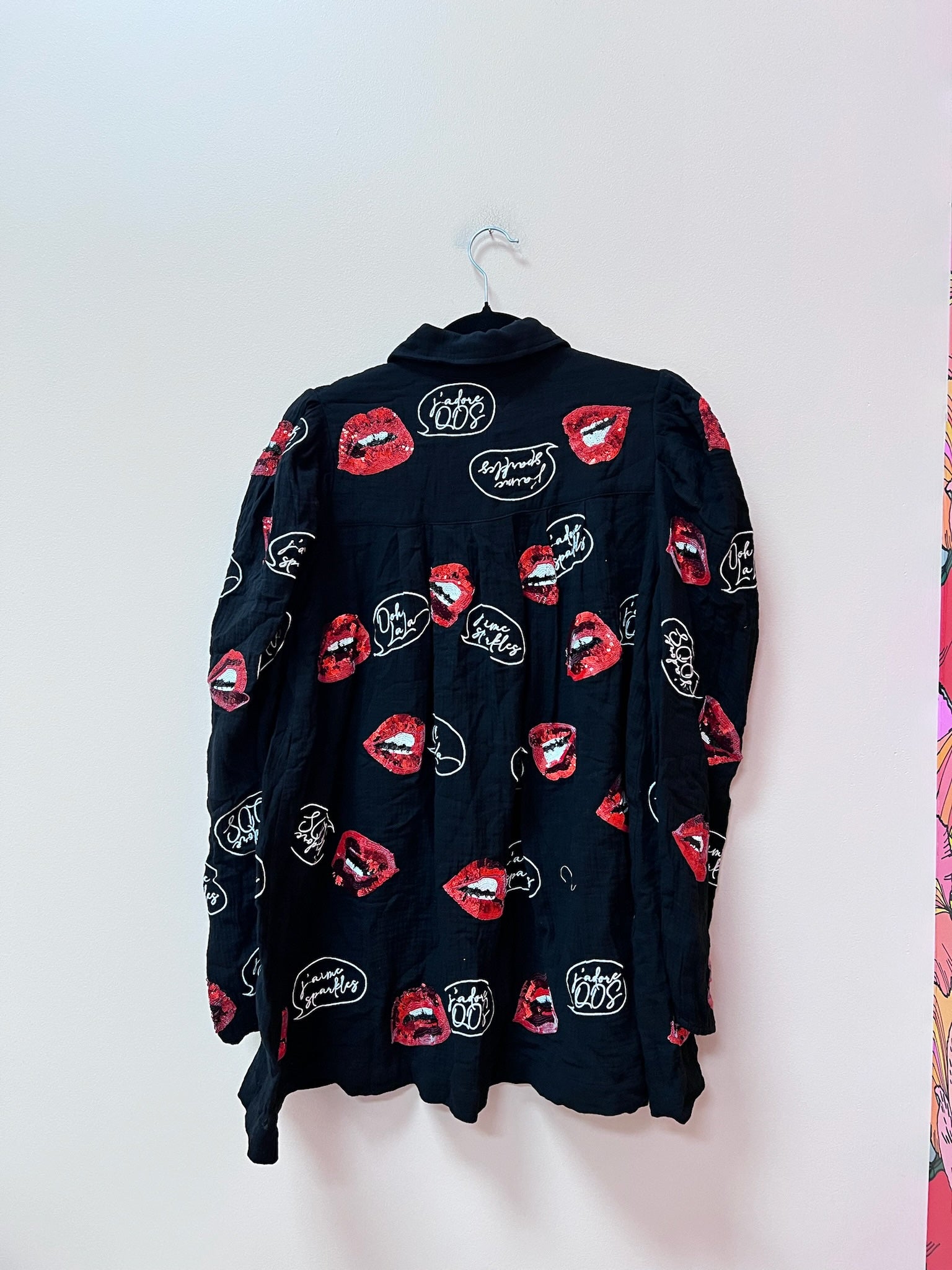 SAMPLE- BLACK SPEECH BUBBLE & LIPS GAUZE DRESS