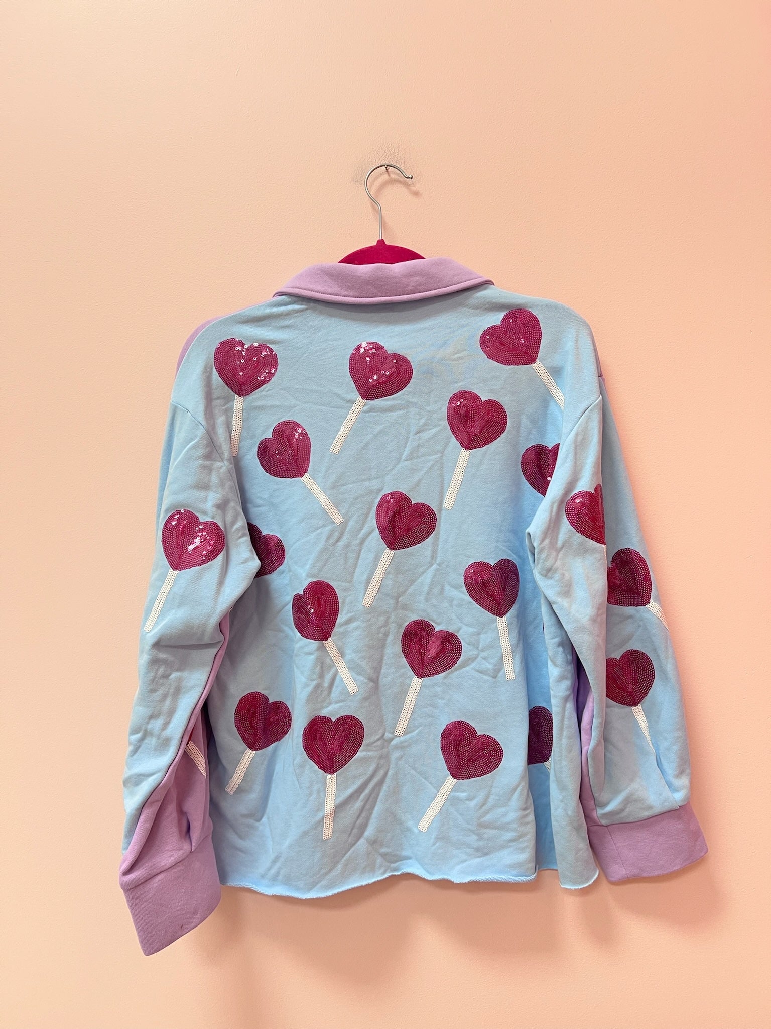 SAMPLE- LAVENDER & BLUE COLORBLOCK HEART LOLLIPOP SHACKET