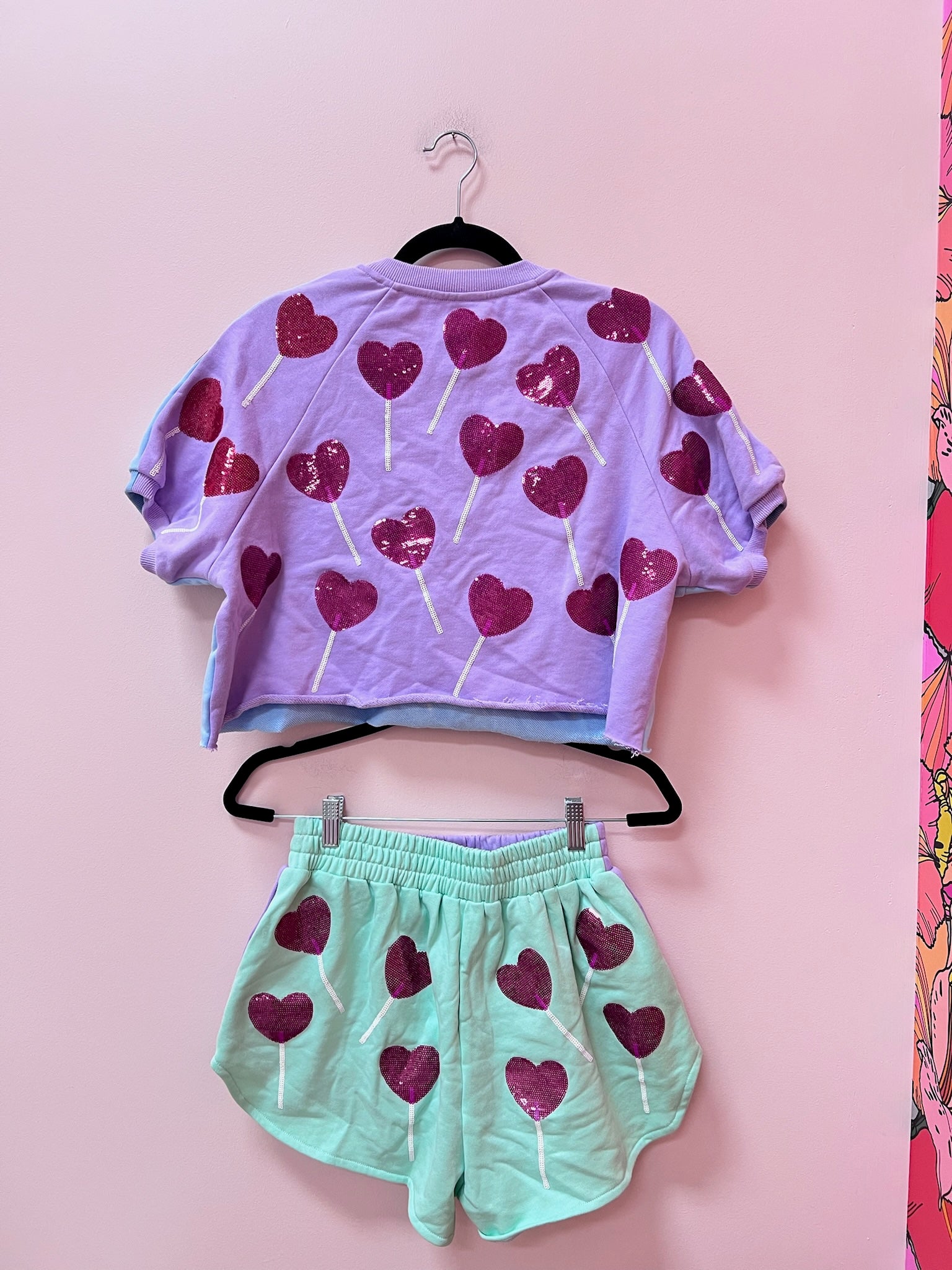 SAMPLE- LIGHT BLUE, LAVENDER, & MINT LOLLIPOP TOP/ SHORT SET