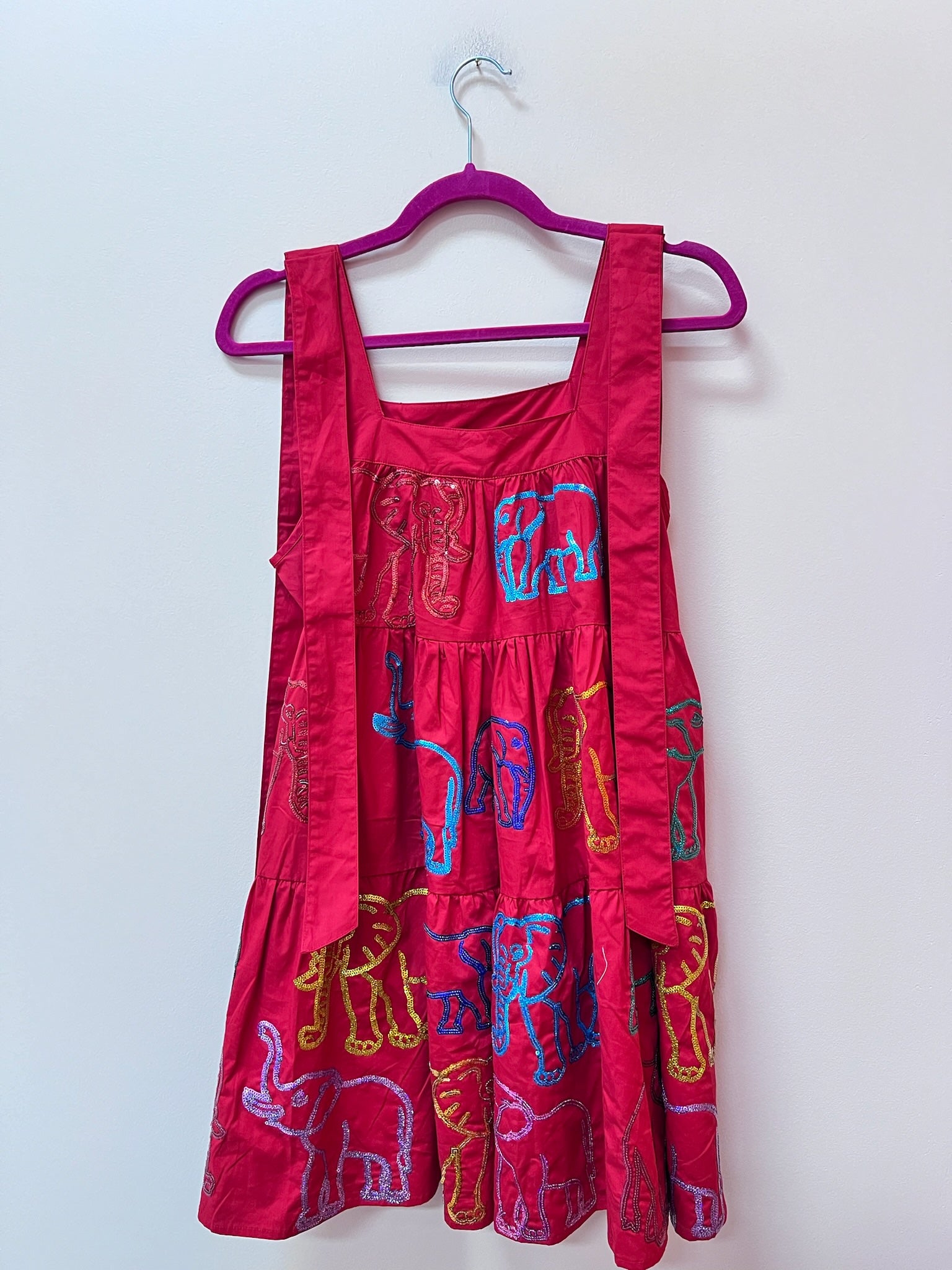 SAMPLE- CRIMSON & RAINBOW ELEPHANT COTTON DRESS