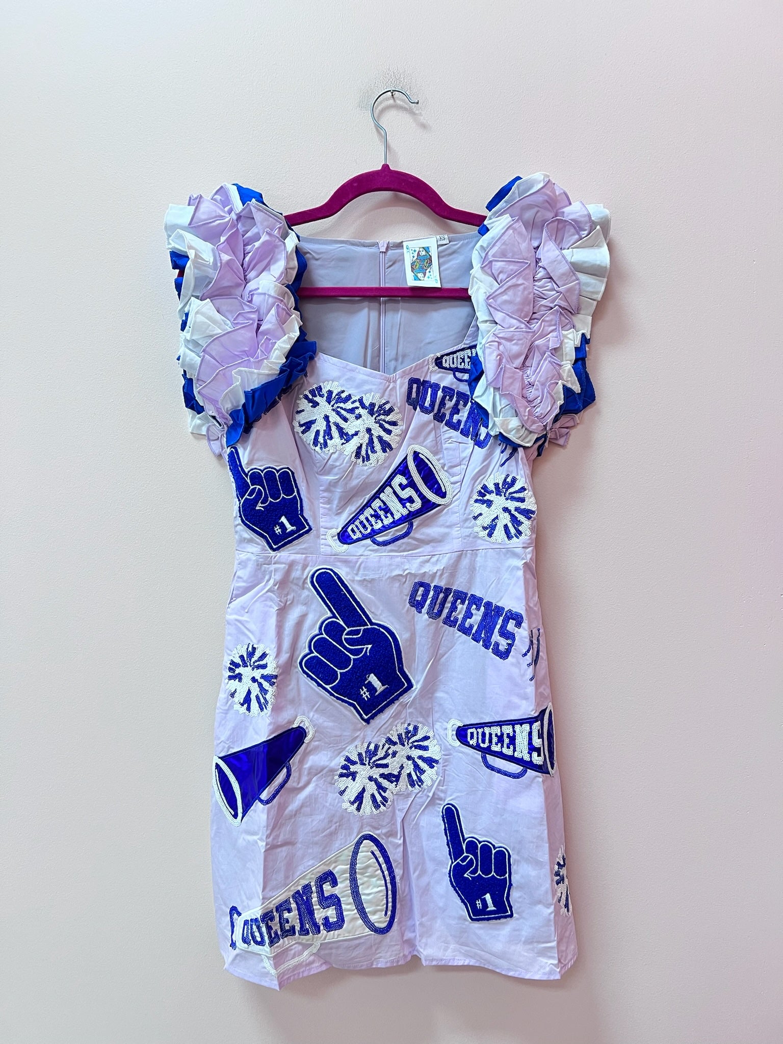 SAMPLE- LAVENDER, ROYAL & WHITE CHEERS ICON RUFFLE DRESS