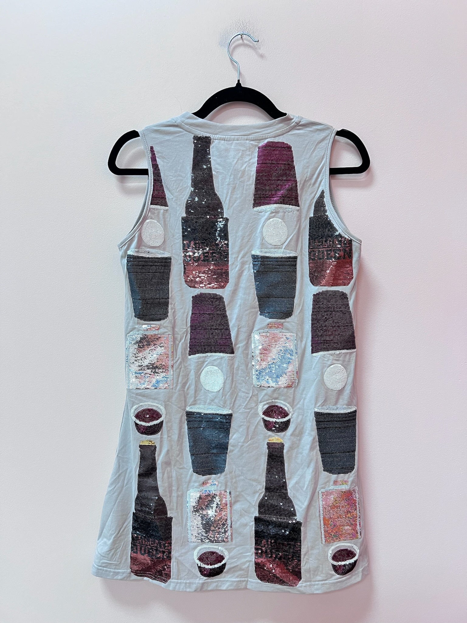 SAMPLE- GREY, BLACK & GARNET ALL OVER ICON DRINK TANK DRESS