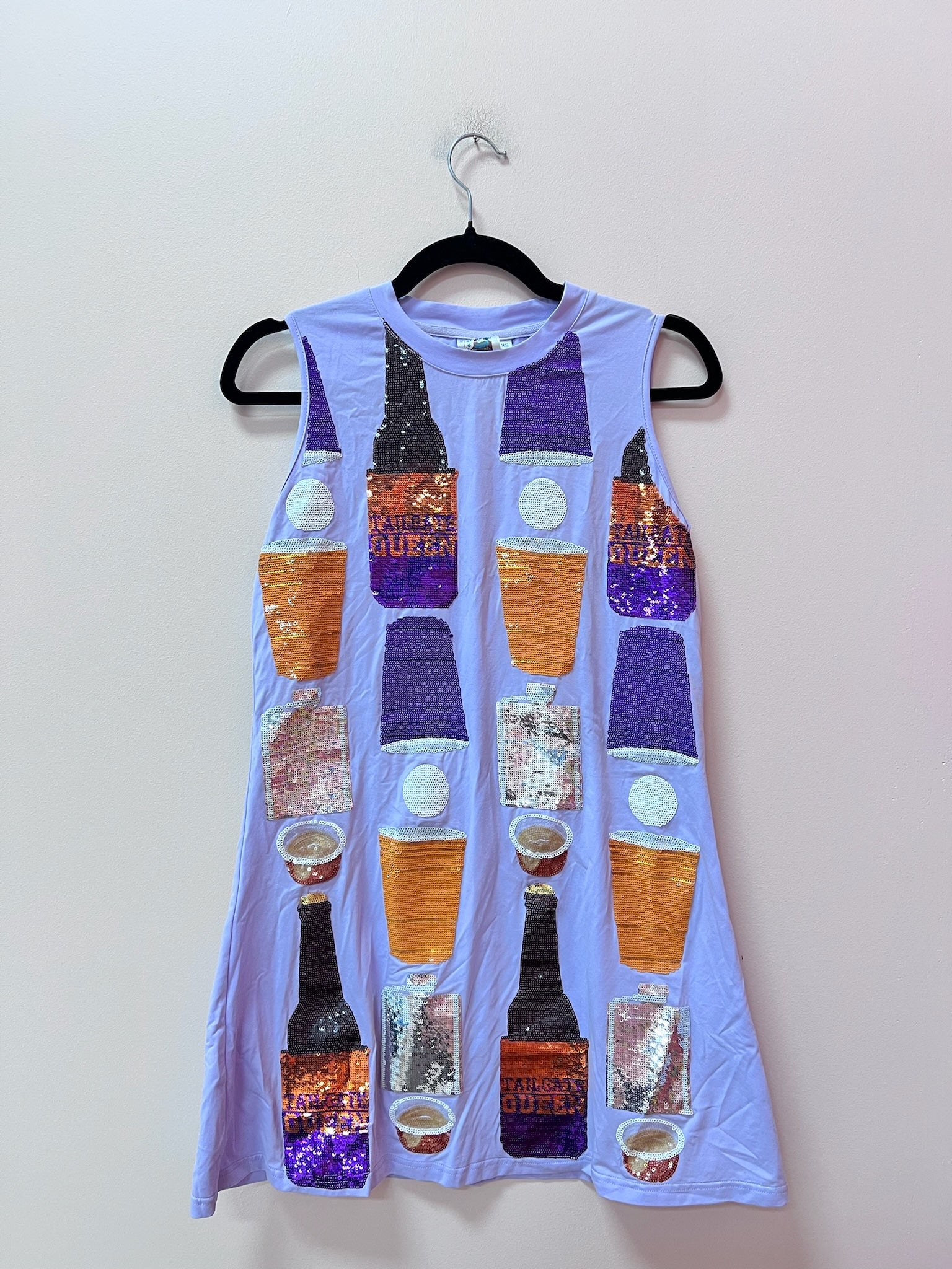 SAMPLE- LAVENDER, PURPLE & ORANGE ALL OVER ICON DRINK TANK DRESS