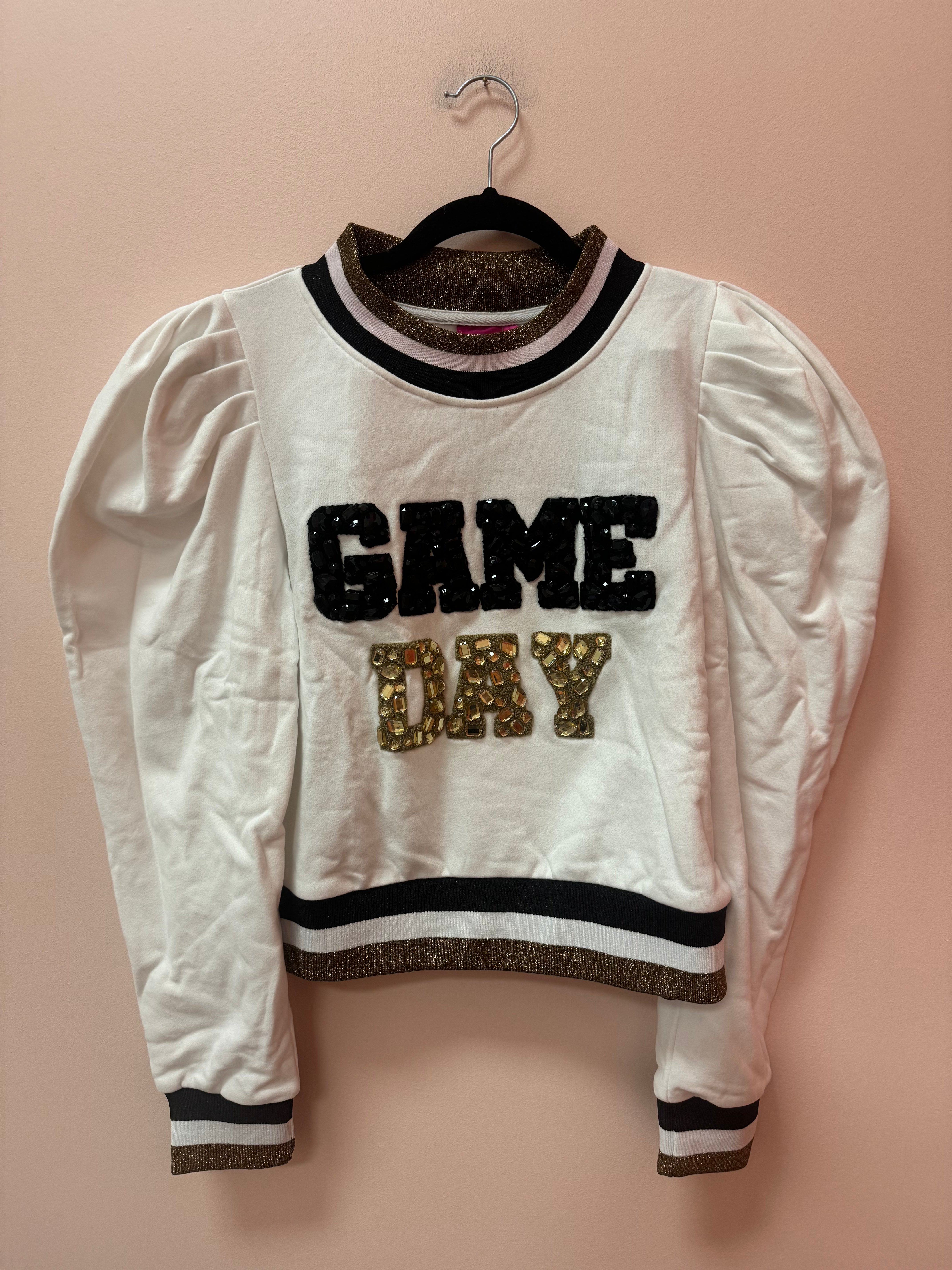 DAMAGED- BLACK & GOLD 'GAME DAY' POOF SLEEVE TOP