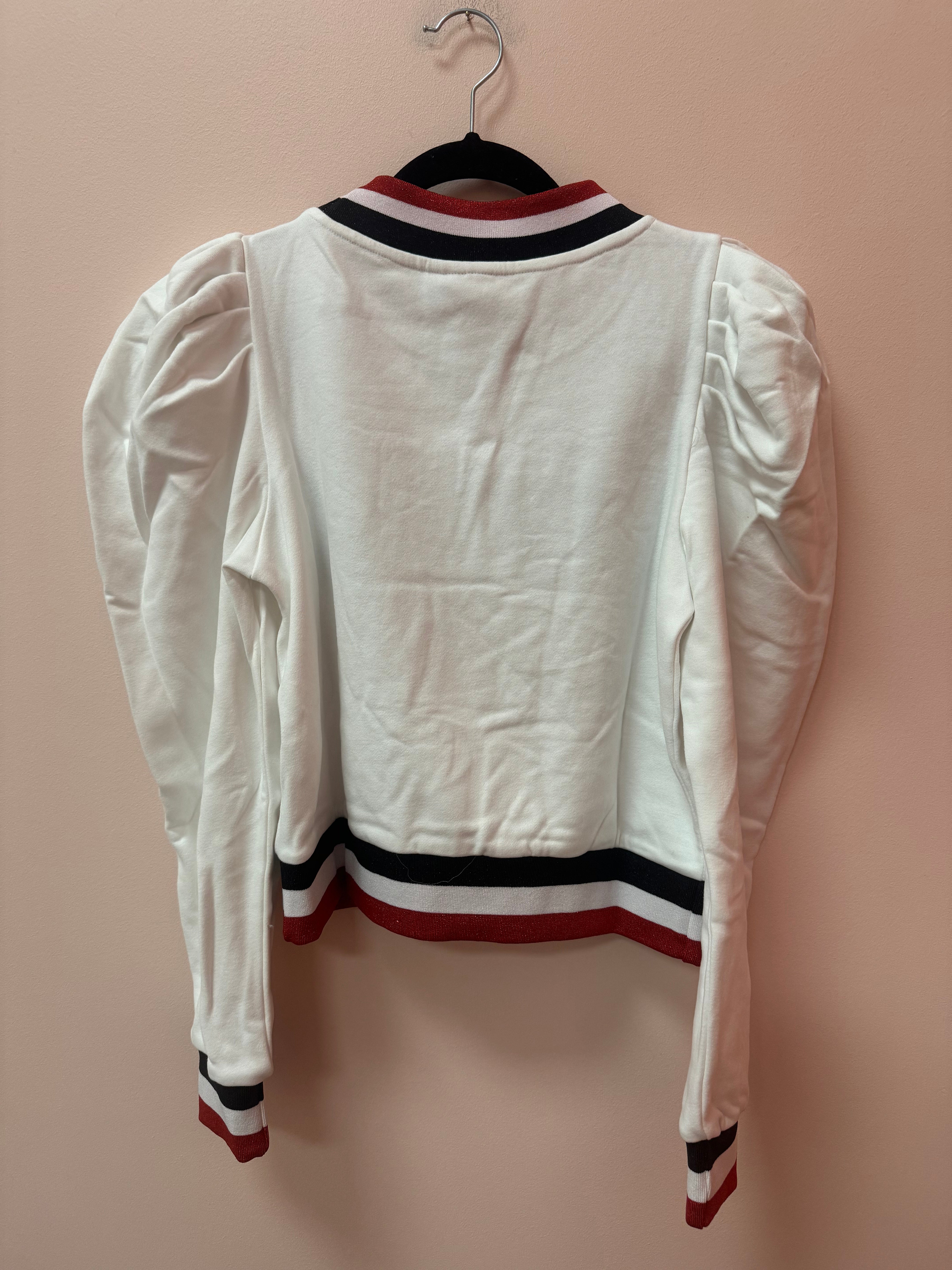 DAMAGED- WHITE, BLACK & RED 'GAME DAY' POOF SLEEVE TOP