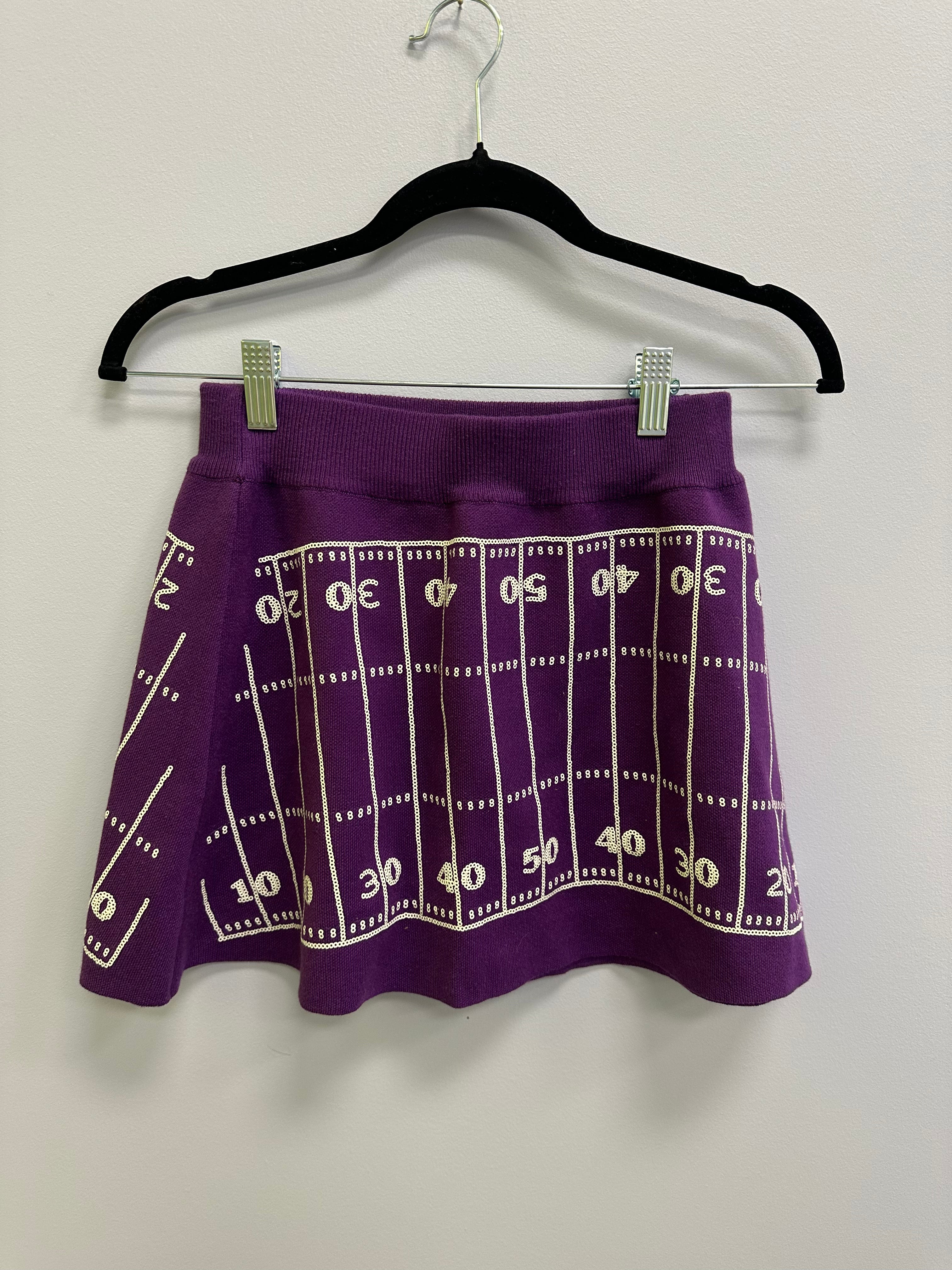 SAMPLE- PURPLE & WHITE FOOTBALL FIELD SWEATER SKIRT