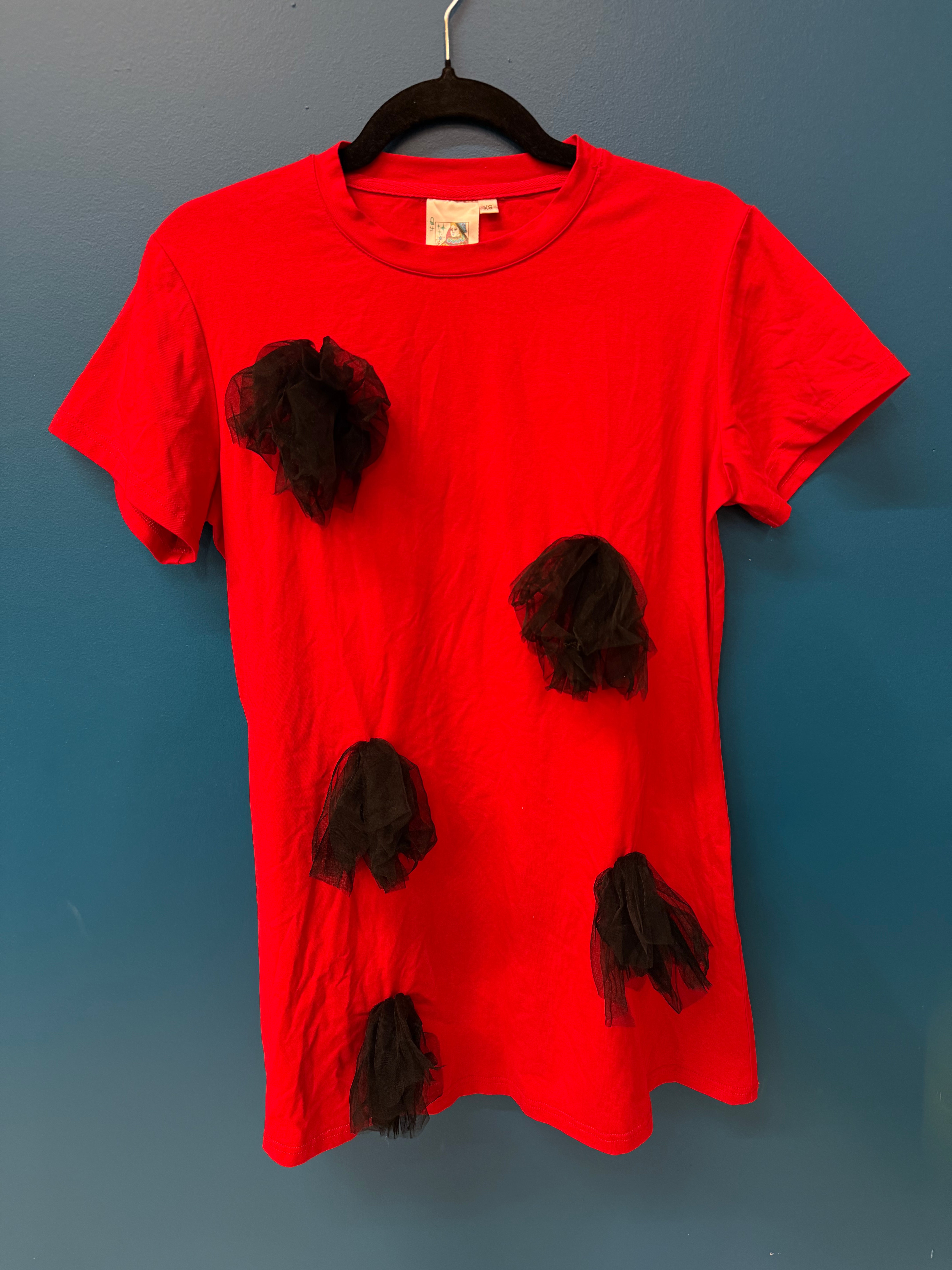 SAMPLE RED WITH BLACK TULLE TEE DRESS