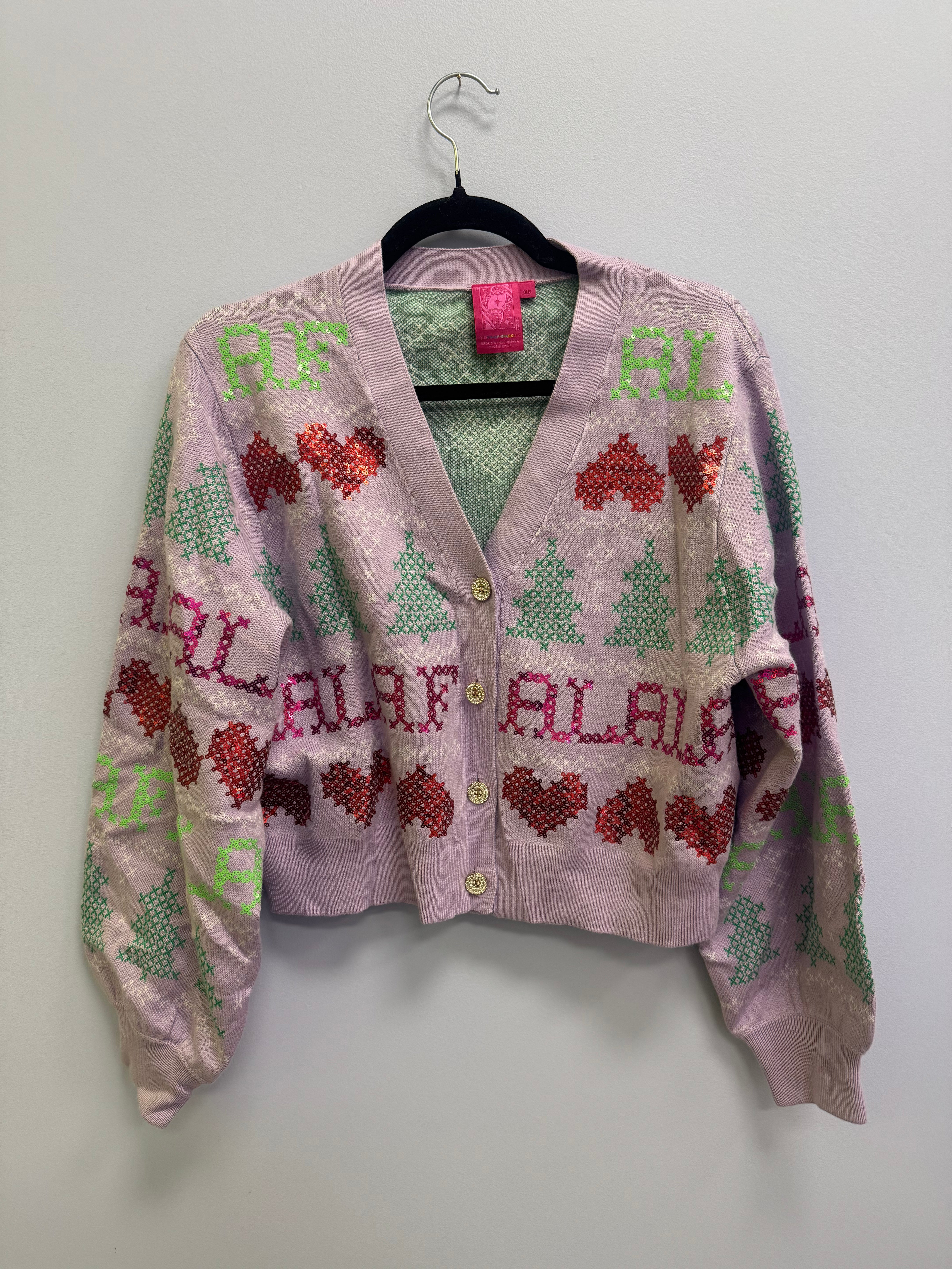 SAMPLE- LAVENDER NEEDLEPOINT 'FALALA' CROPPED CARDIGAN