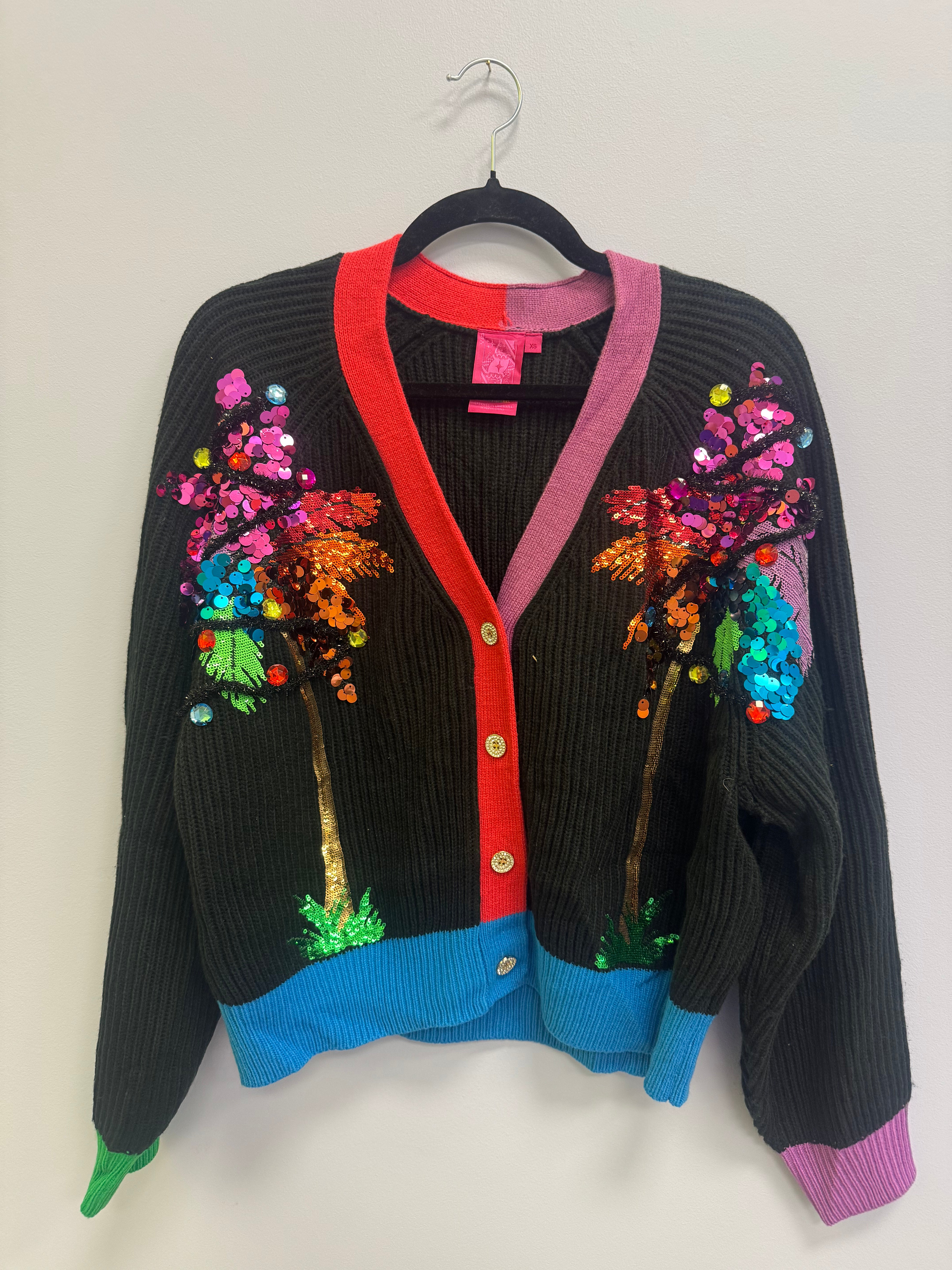 SAMPLE- BLACK COLORBLOCK PALM TREE CARDIGAN