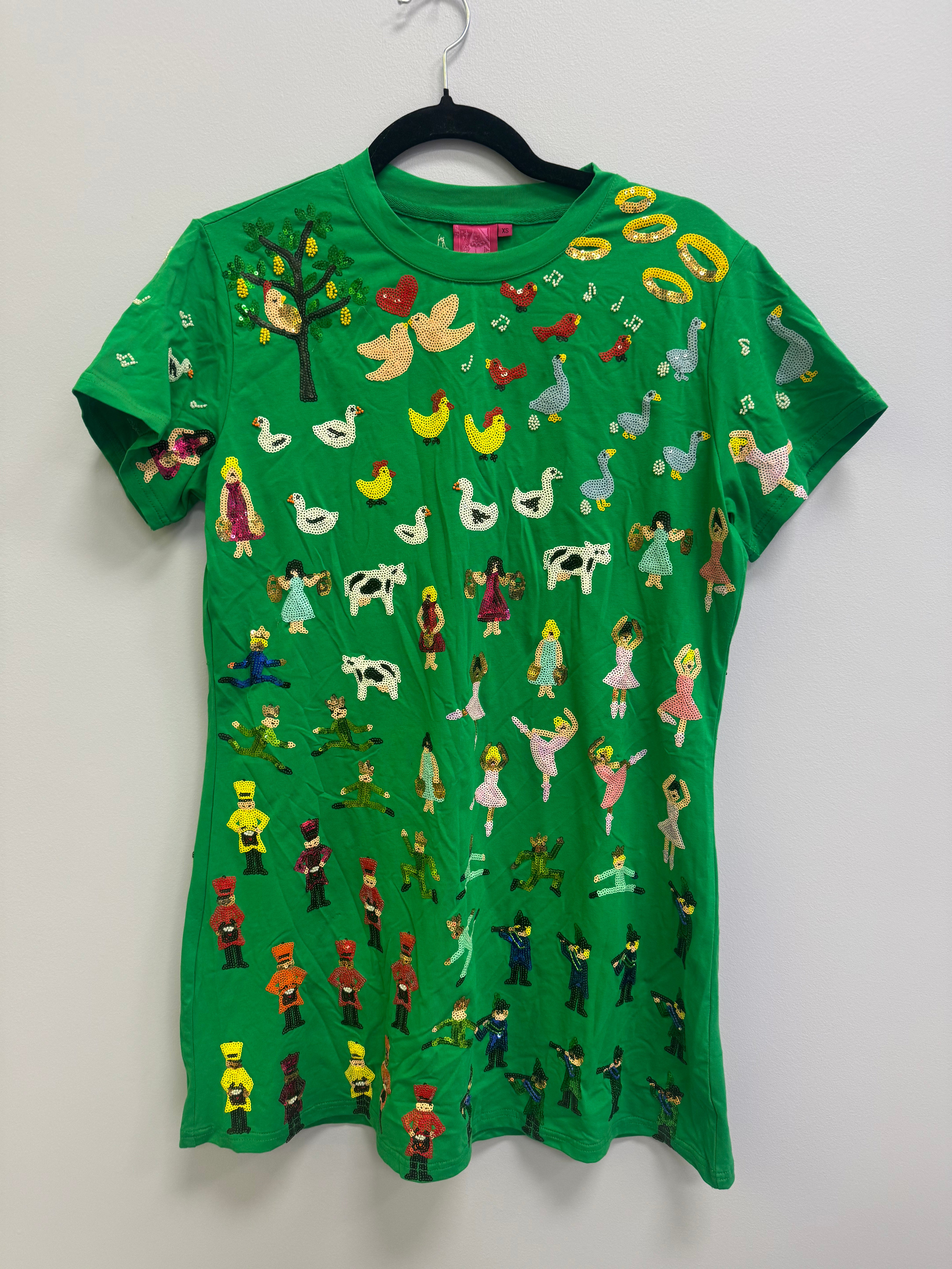 SAMPLE- GREEN 12 DAYS OF CHRISTMAS TEE DRESS