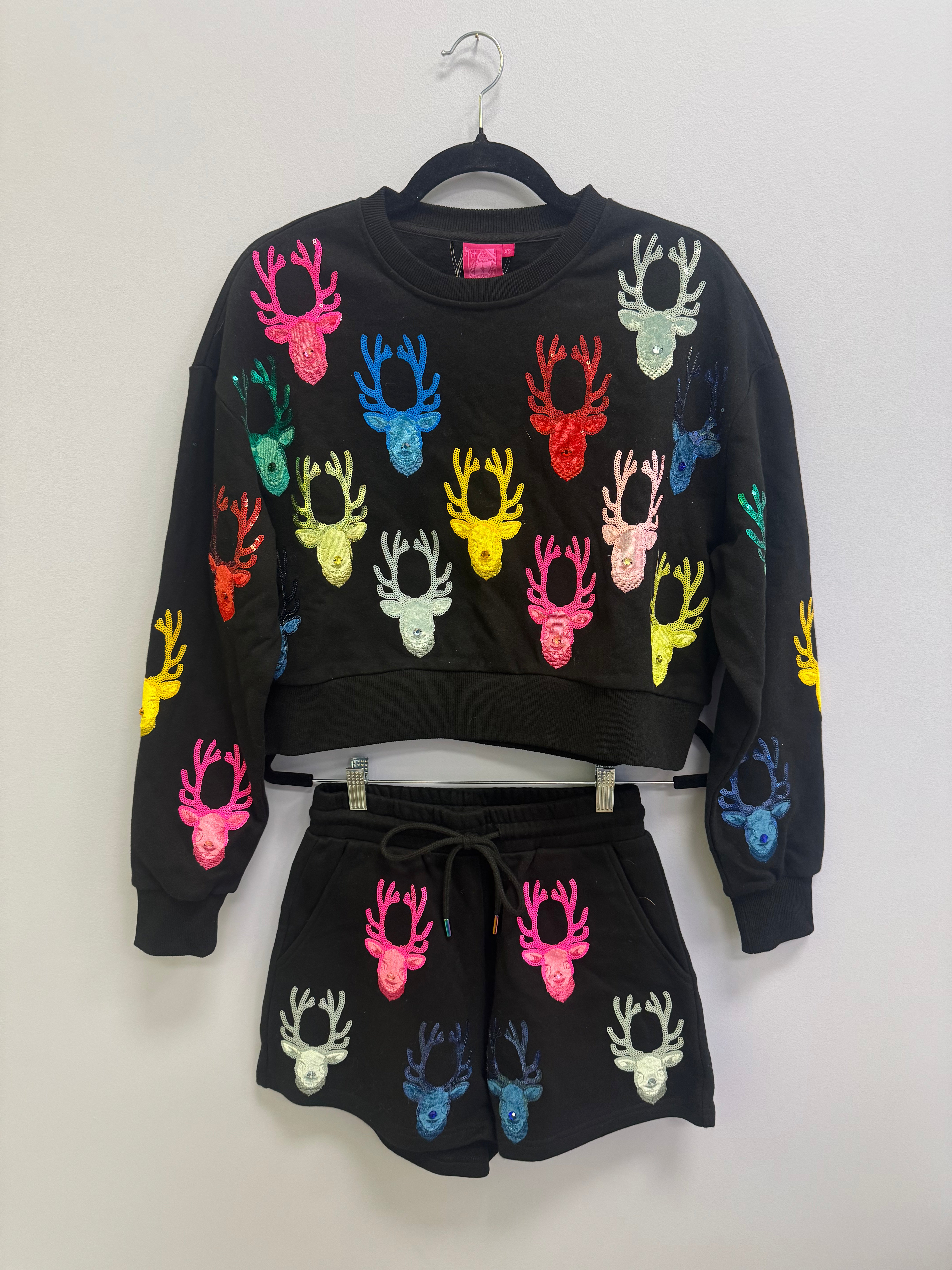 SAMPLE- BLACK SWEATSHIRT/SHORT  WITH VELVET REINDEER SET