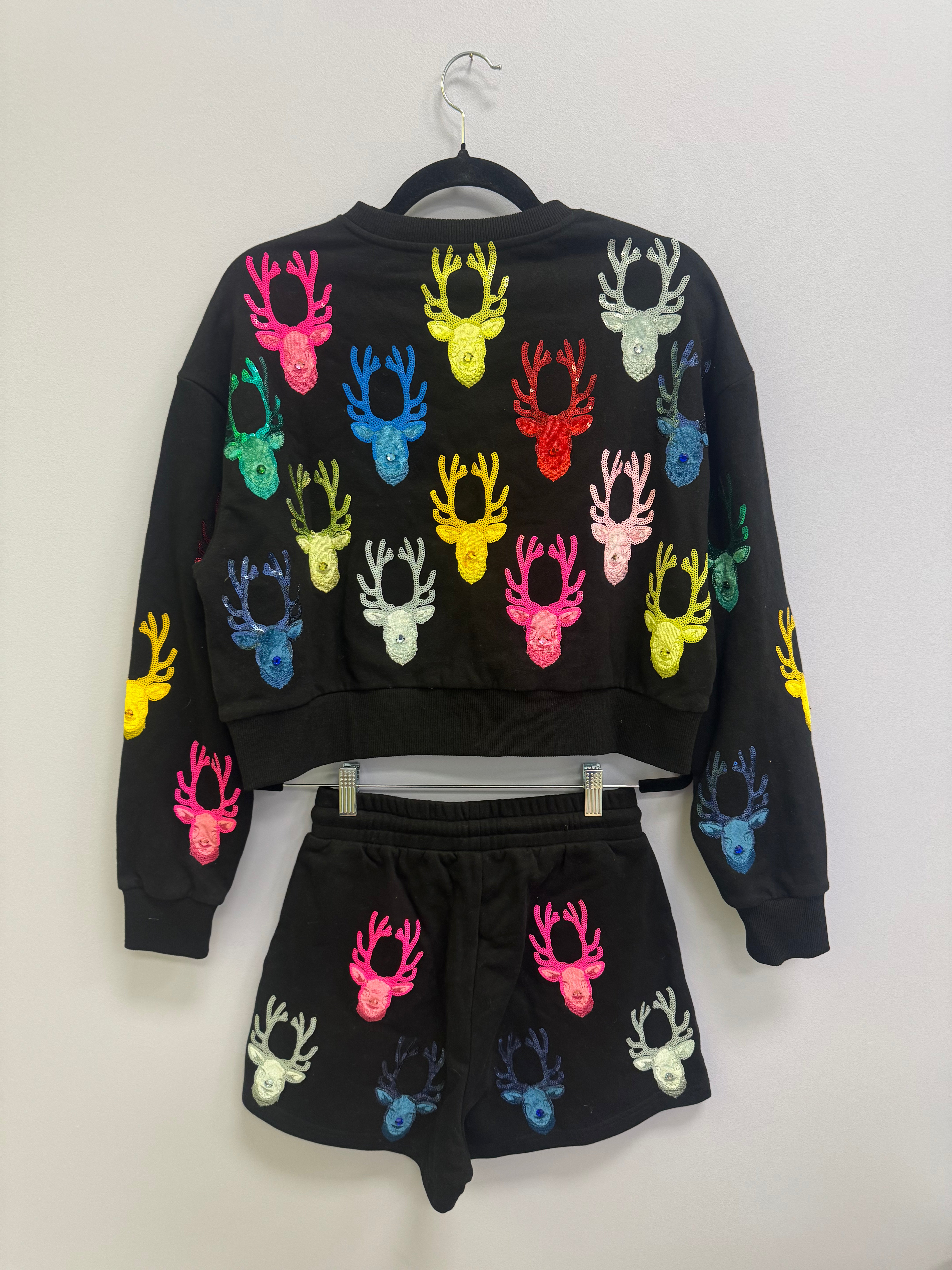 SAMPLE- BLACK SWEATSHIRT/SHORT  WITH VELVET REINDEER SET