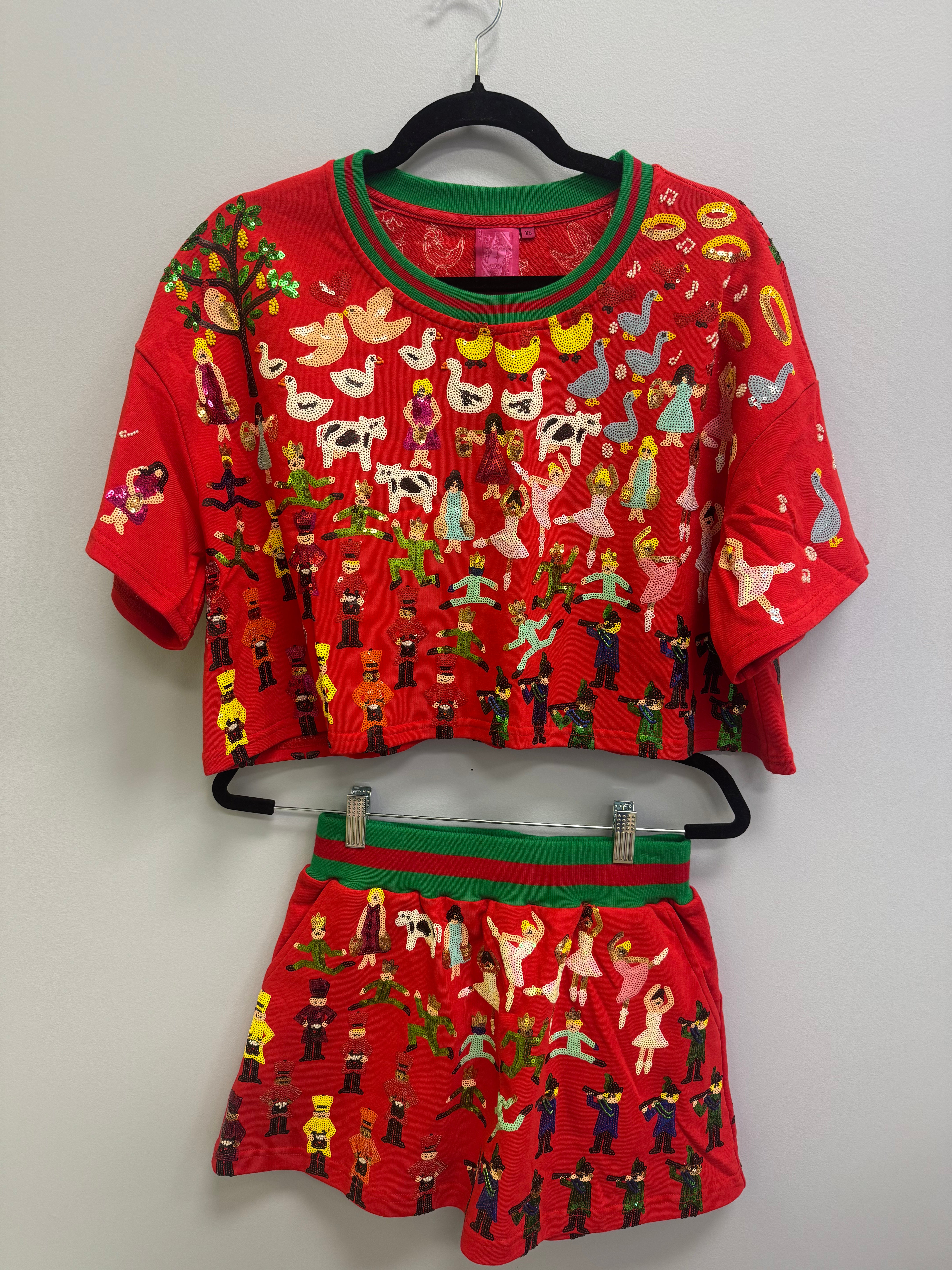 SAMPLE- RED 12 DAYS OF CHRISTMAS TOP/SKORT SET