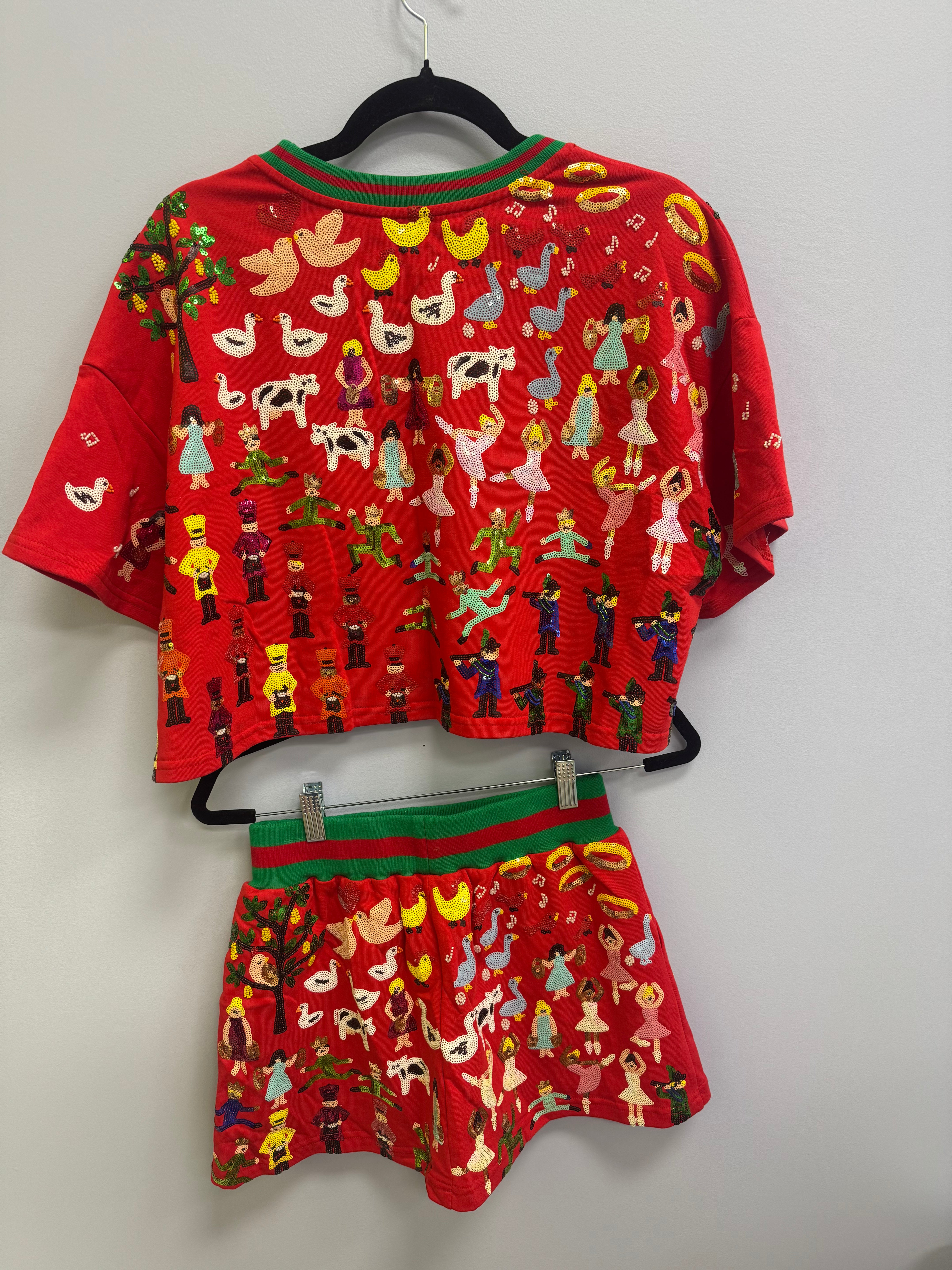 SAMPLE- RED 12 DAYS OF CHRISTMAS TOP/SKORT SET