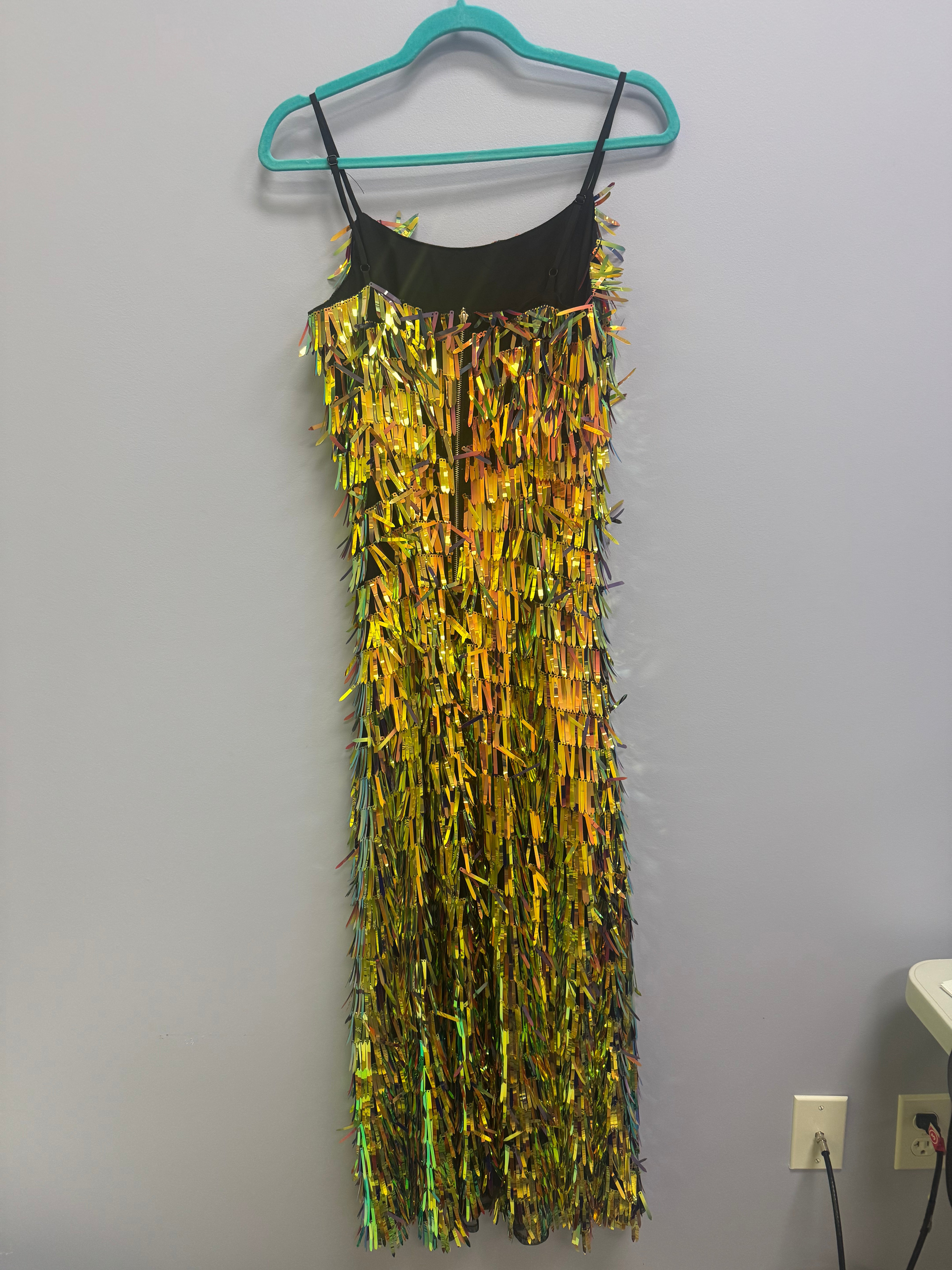 SAMPLE- MULTI SEQUIN FRINGE TIE BACK COCKTAIL DRESS