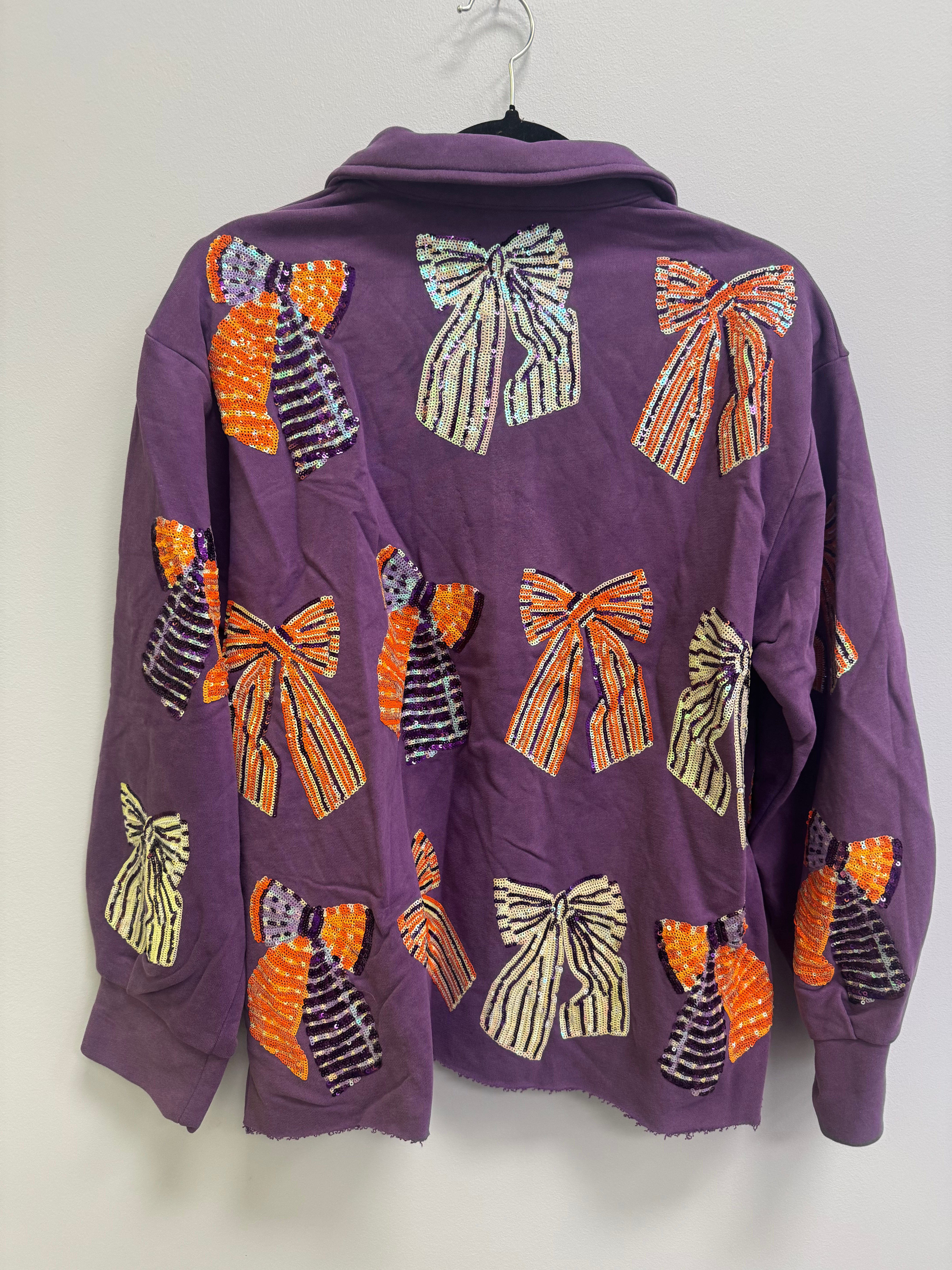 SAMPLE- PURPLE & ORANGE STRIPED BOW SHACKET