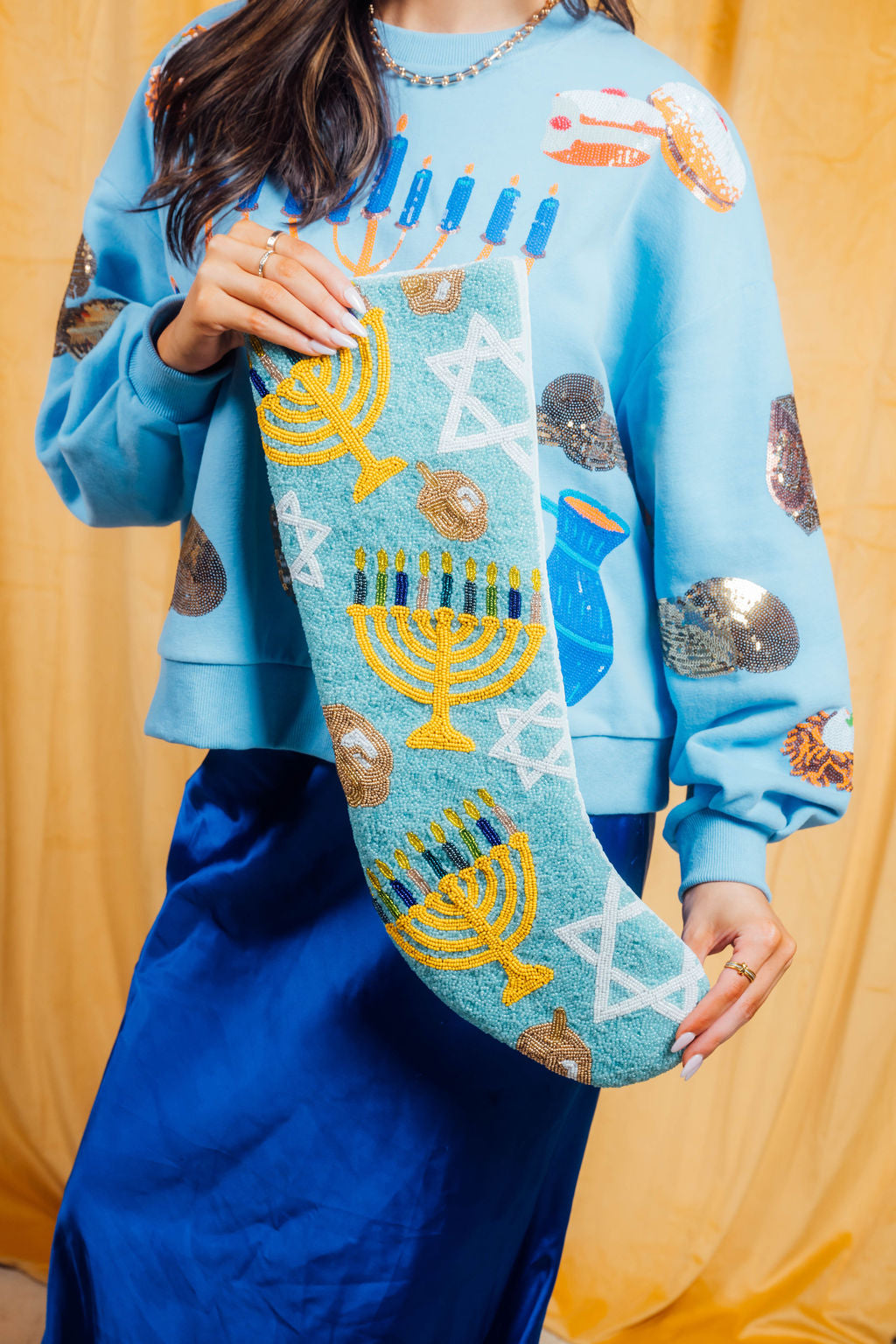 ITES x Sami Riccioli x Queen of Sparkles Blue Hanukkah Stocking