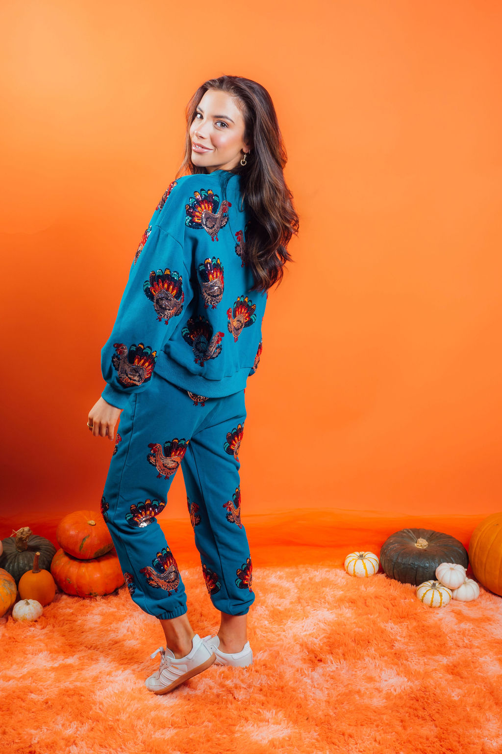 Dark Teal Beaded Turkeys All Over Sweatshirt