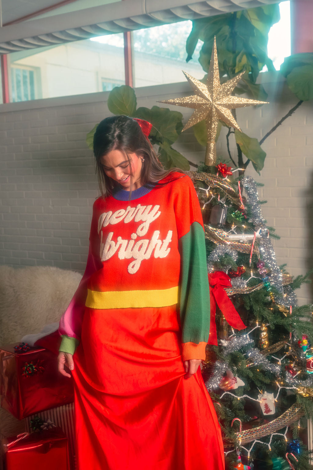 Colorblock Fuzzy 'Merry & Bright' Sweater