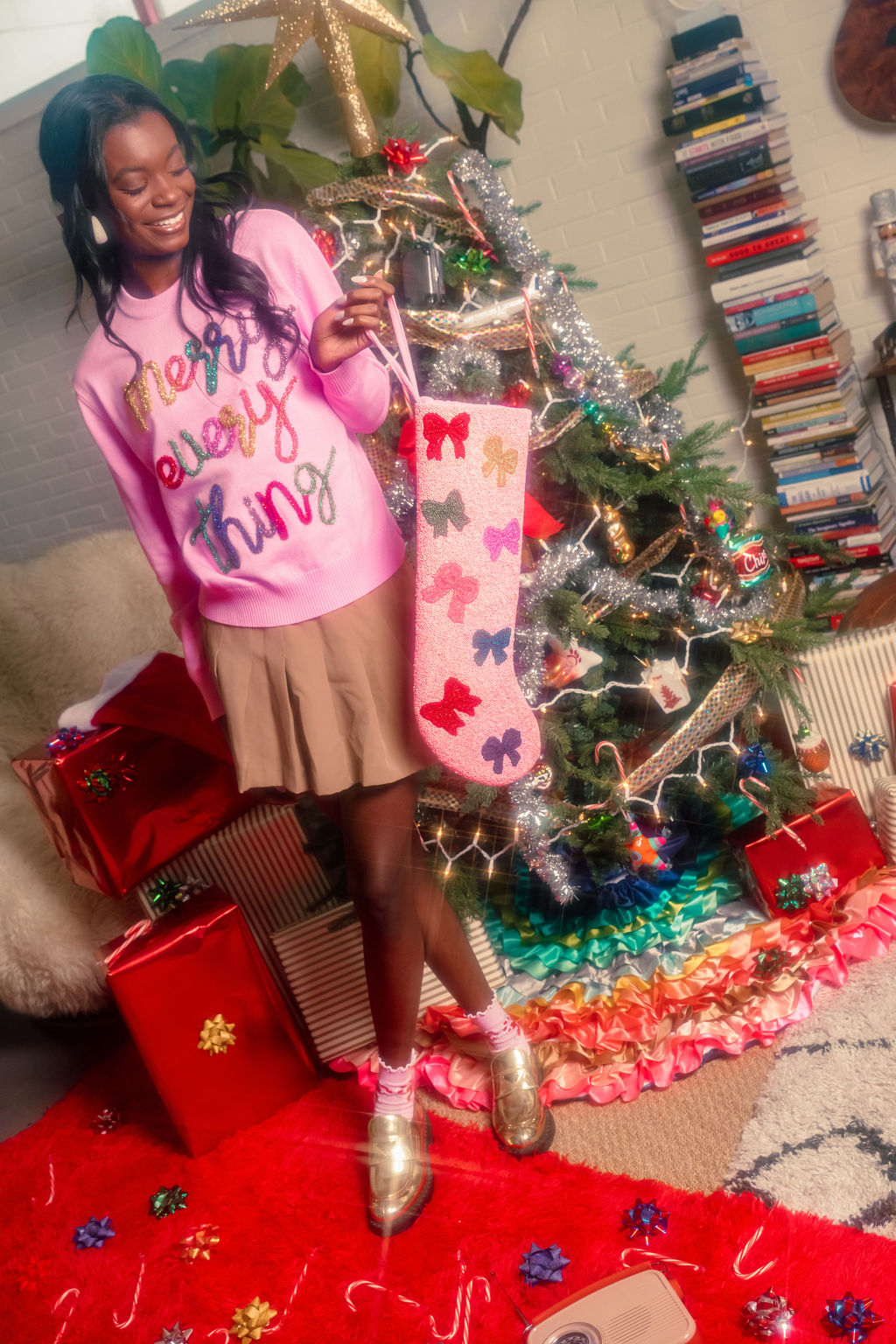 Pink Merry Everything Glitter Script Sweater