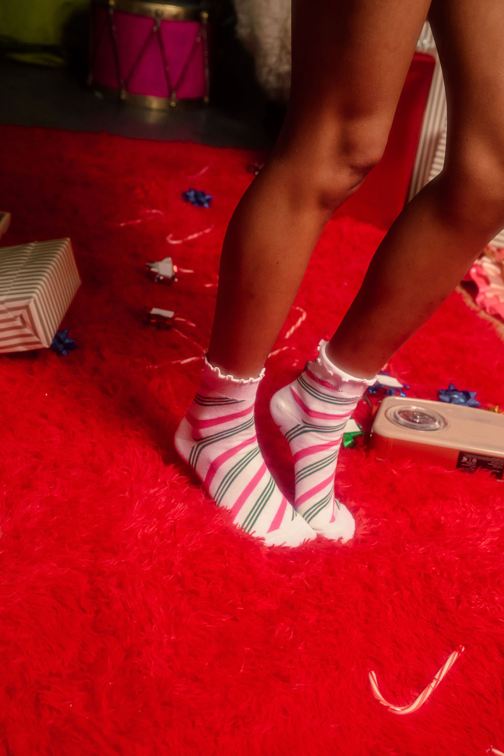 Green & Pink Peppermint Stripe Socks