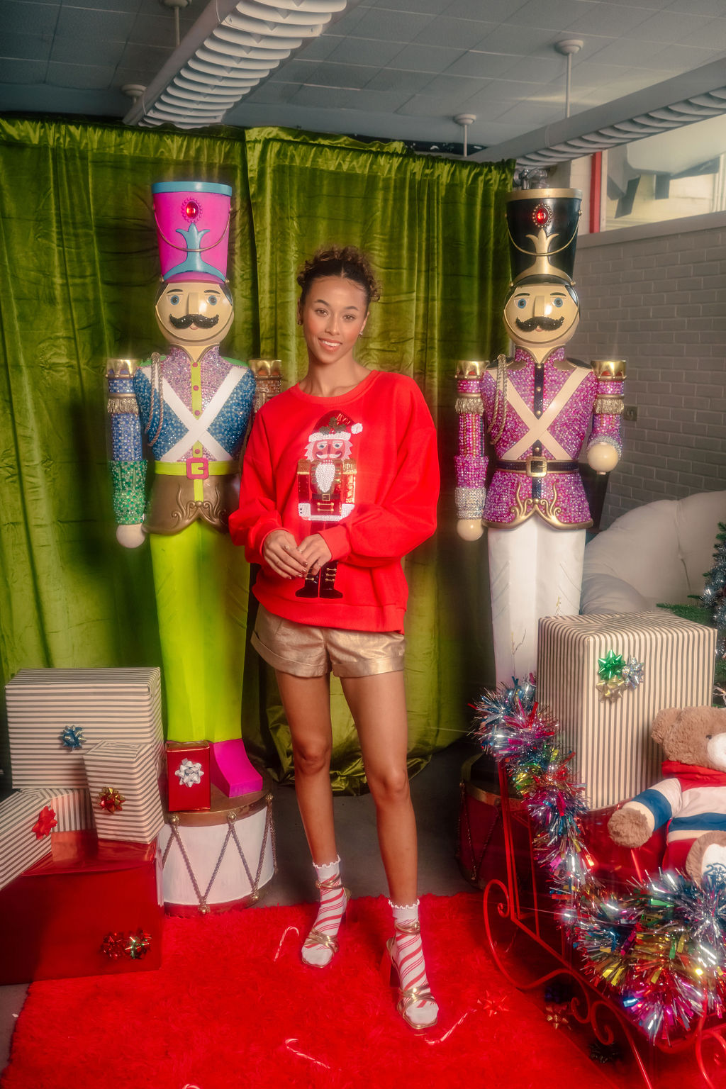 Red Metallic Santa Nutcracker Sweatshirt