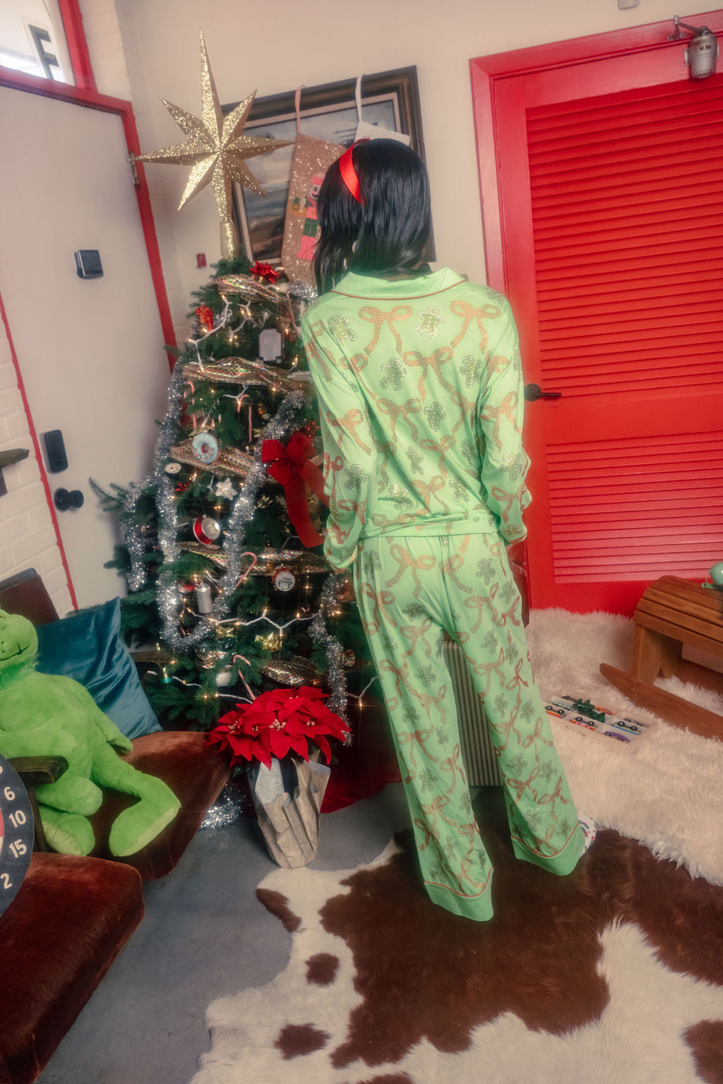 Green Gingerbread Men & Bows Pajama Pant