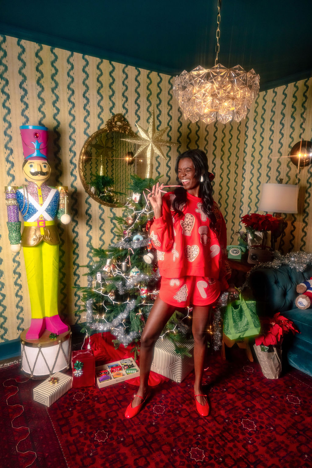 Red Fuzzy Christmas Cookie Shorts