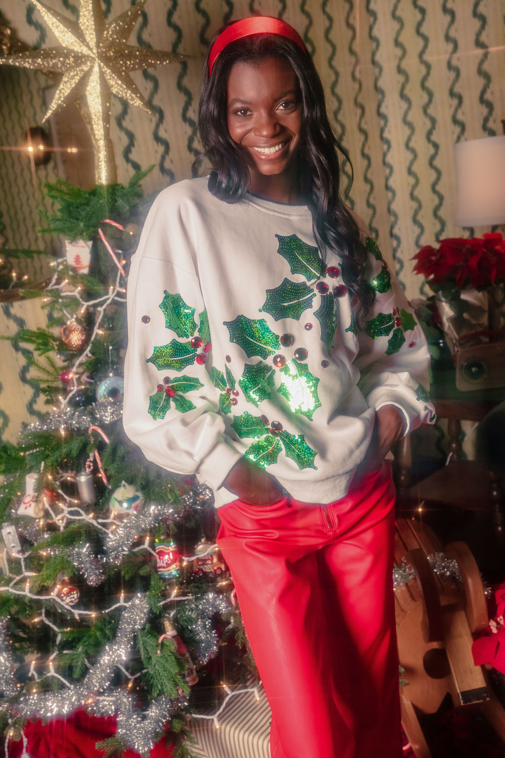 White Diagonal Holly Sweatshirt