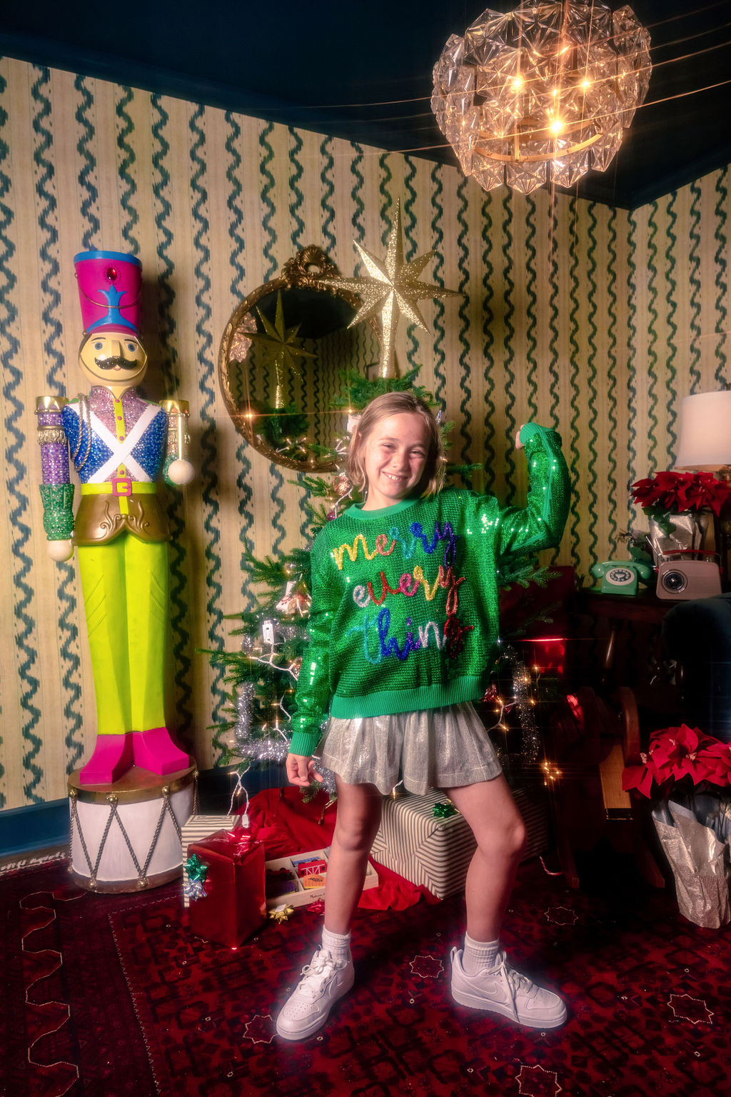 Kids Full Sequin Green Merry Everything Sweater