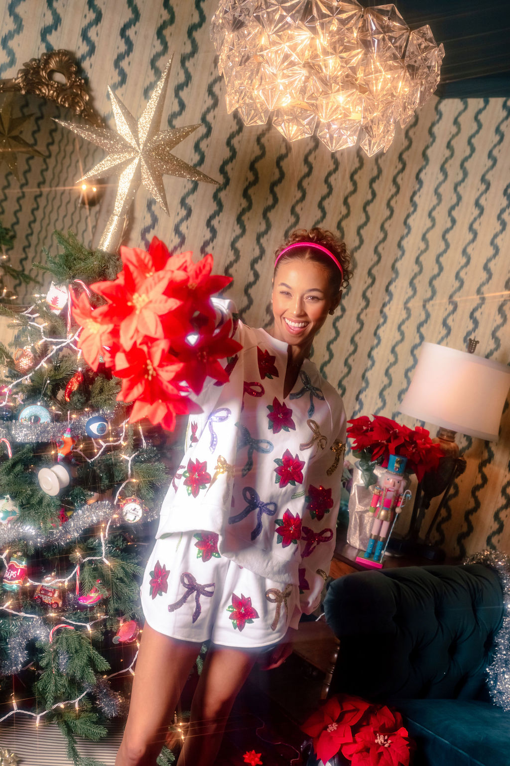 White Multi Bows & Poinsettia Sweatshirt