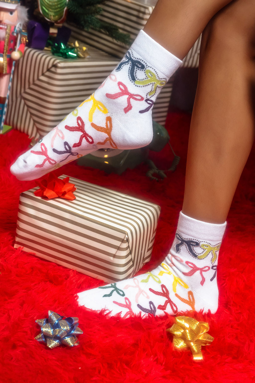 White Multi Bow Socks