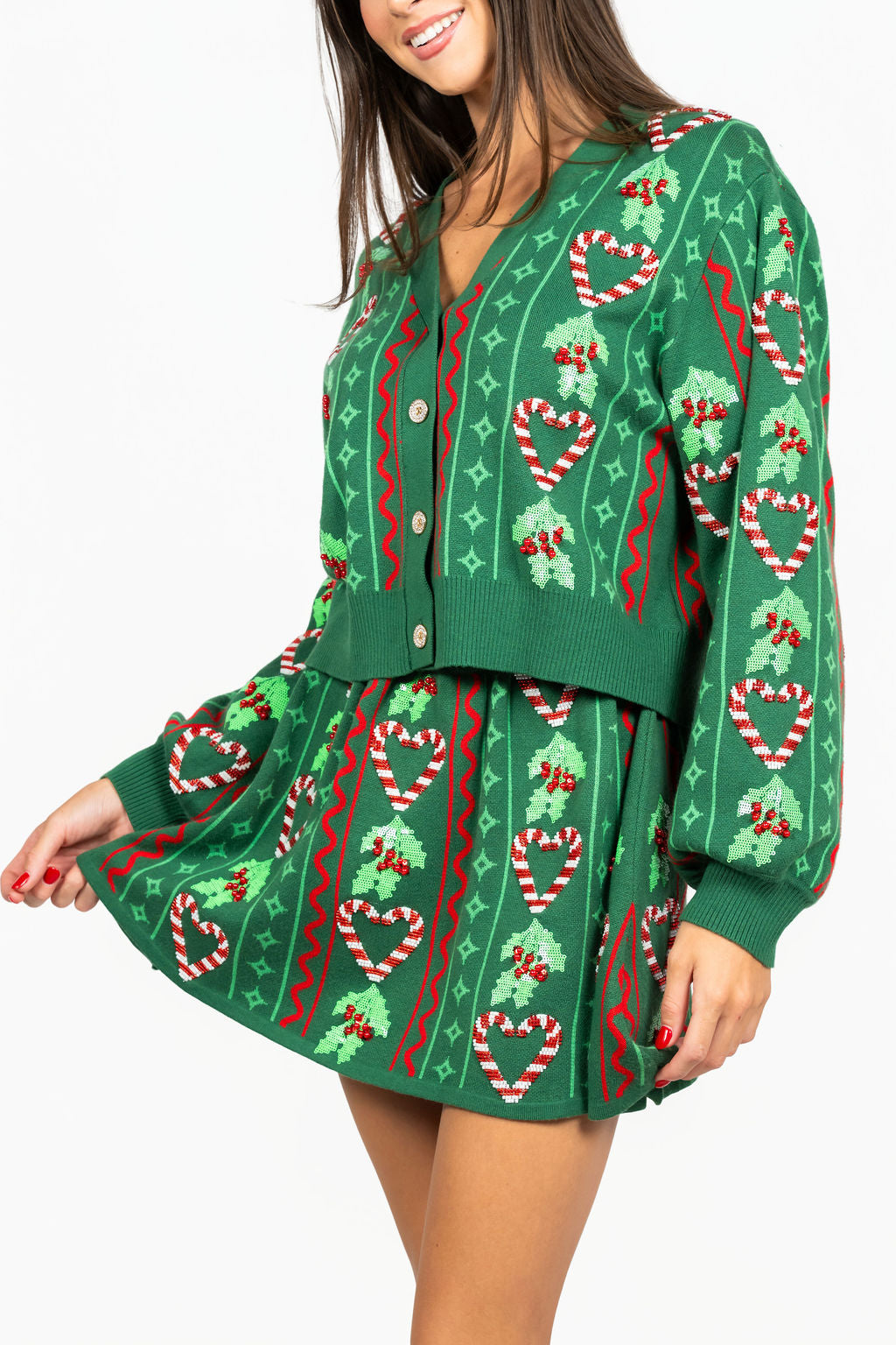 Green 3D Holly & Peppermint Knit Skirt