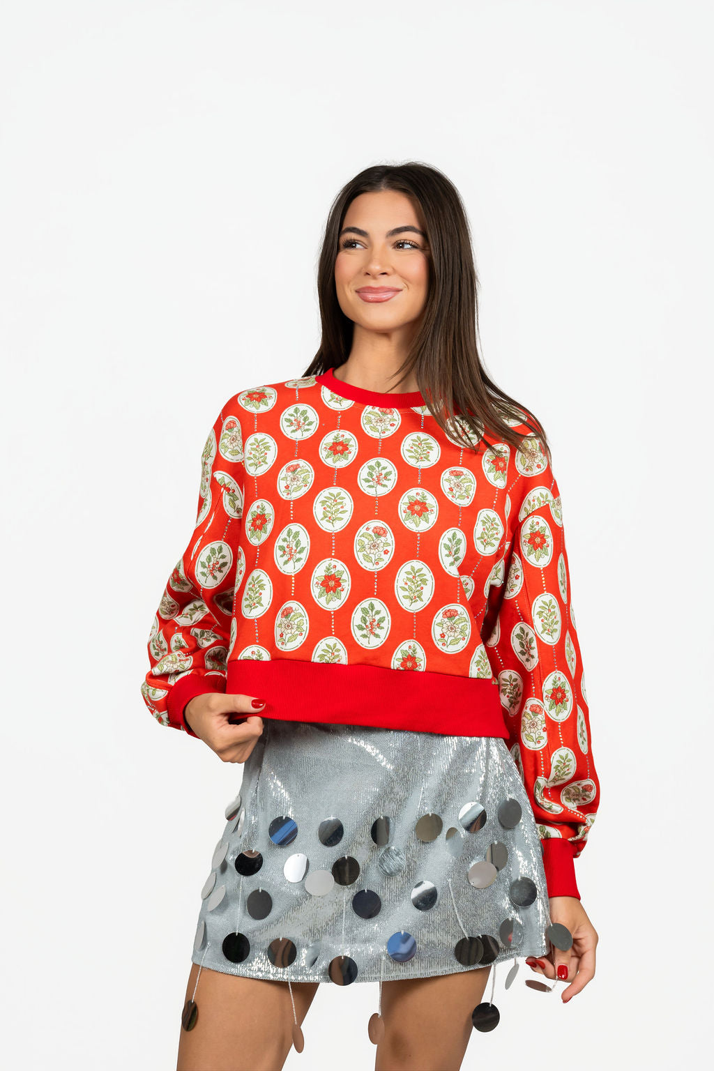 Sample Red Vintage Floral Print Sweatshirt