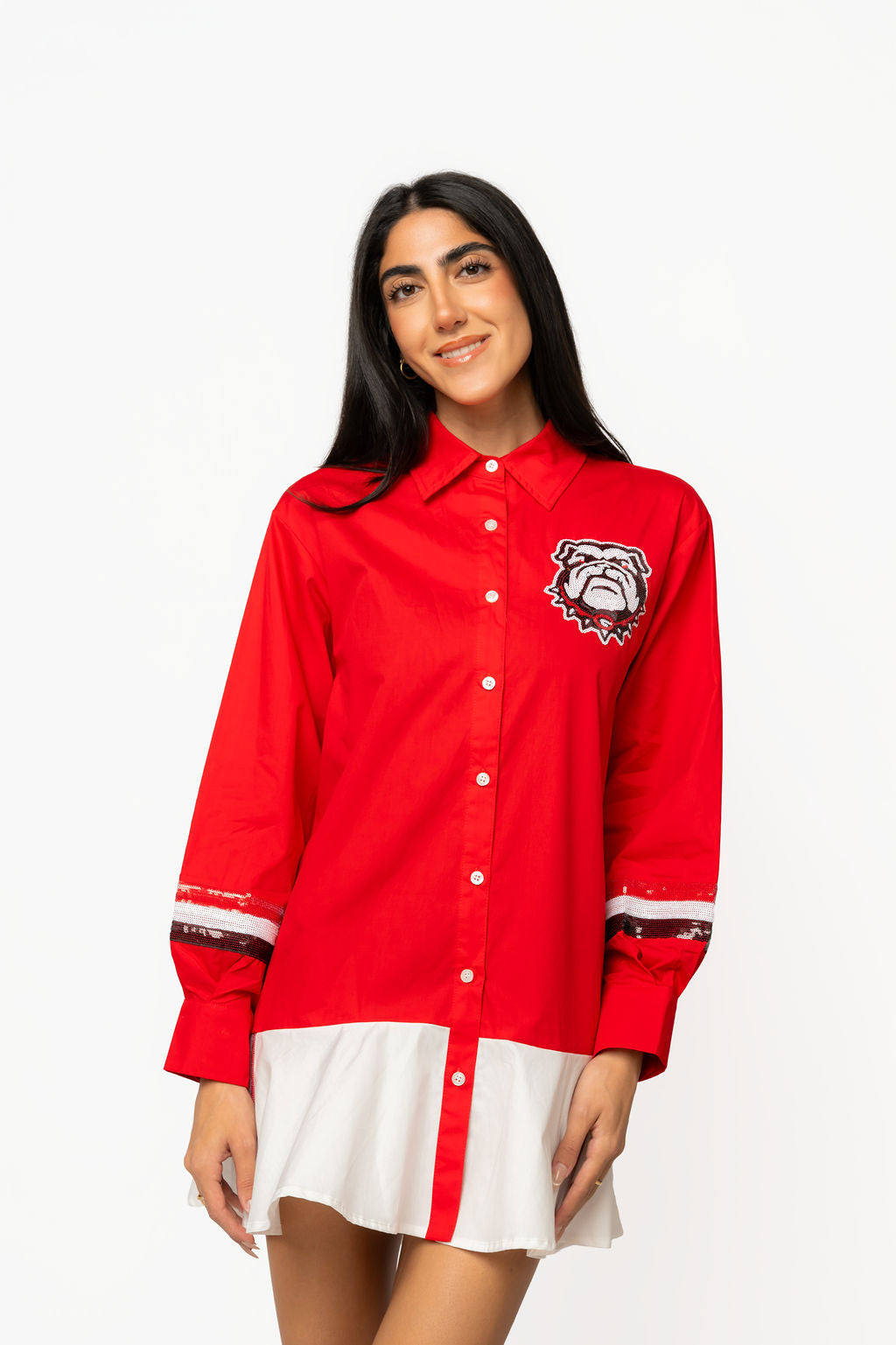 Licensed Georgia Mascot Pocket Jersey Cotton Long Sleeve Ruffle Dress – Queen of Sparkles