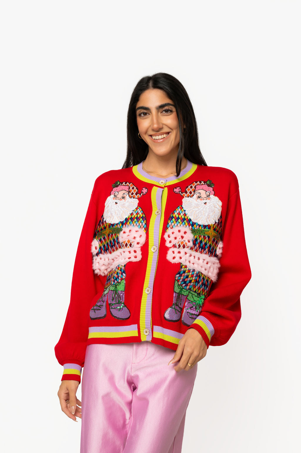 Red Rainbow Santa Button Up Cardigan