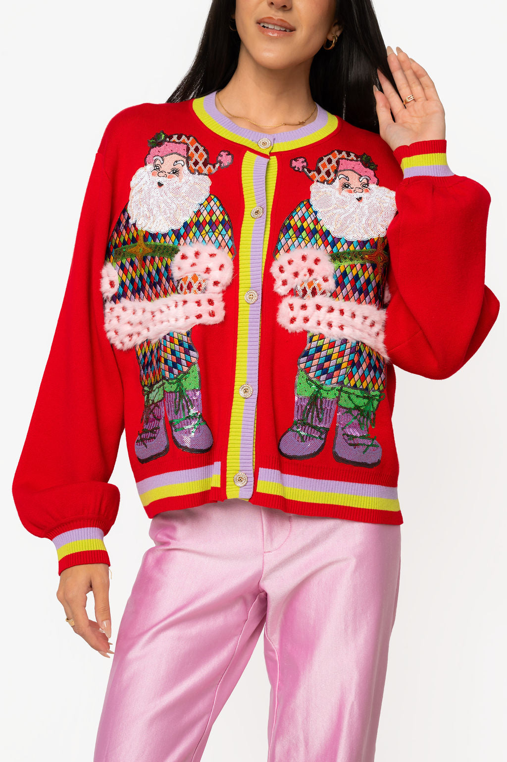 Red Rainbow Santa Button Up Cardigan