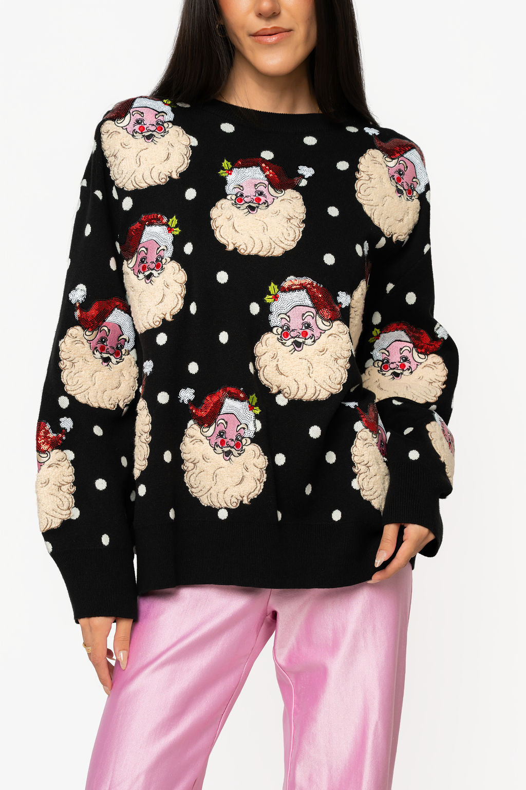 Black & White Polka Dot Scattered Santa Sweater