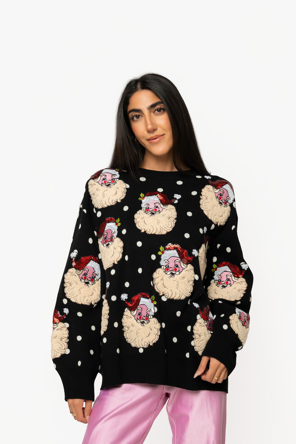 Black & White Polka Dot Scattered Santa Sweater