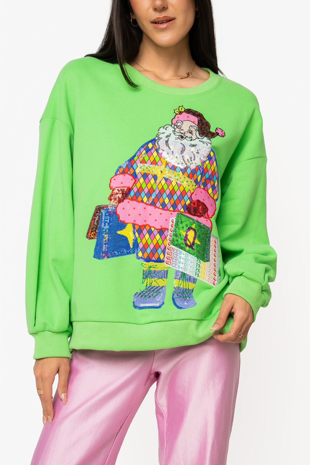 Bright Green Colorful Shopping Santa Sweatshirt
